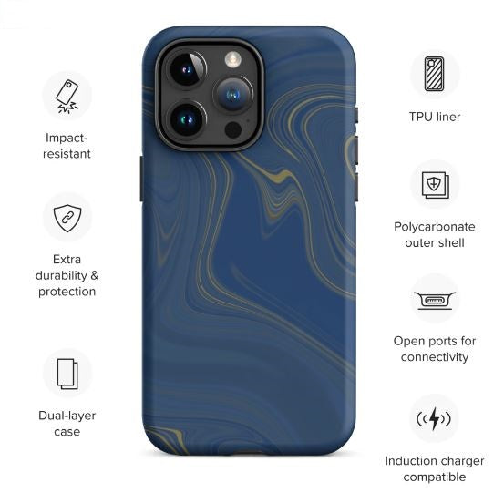 Tough Case for iPhone®- Liquid Gold Marble Blue