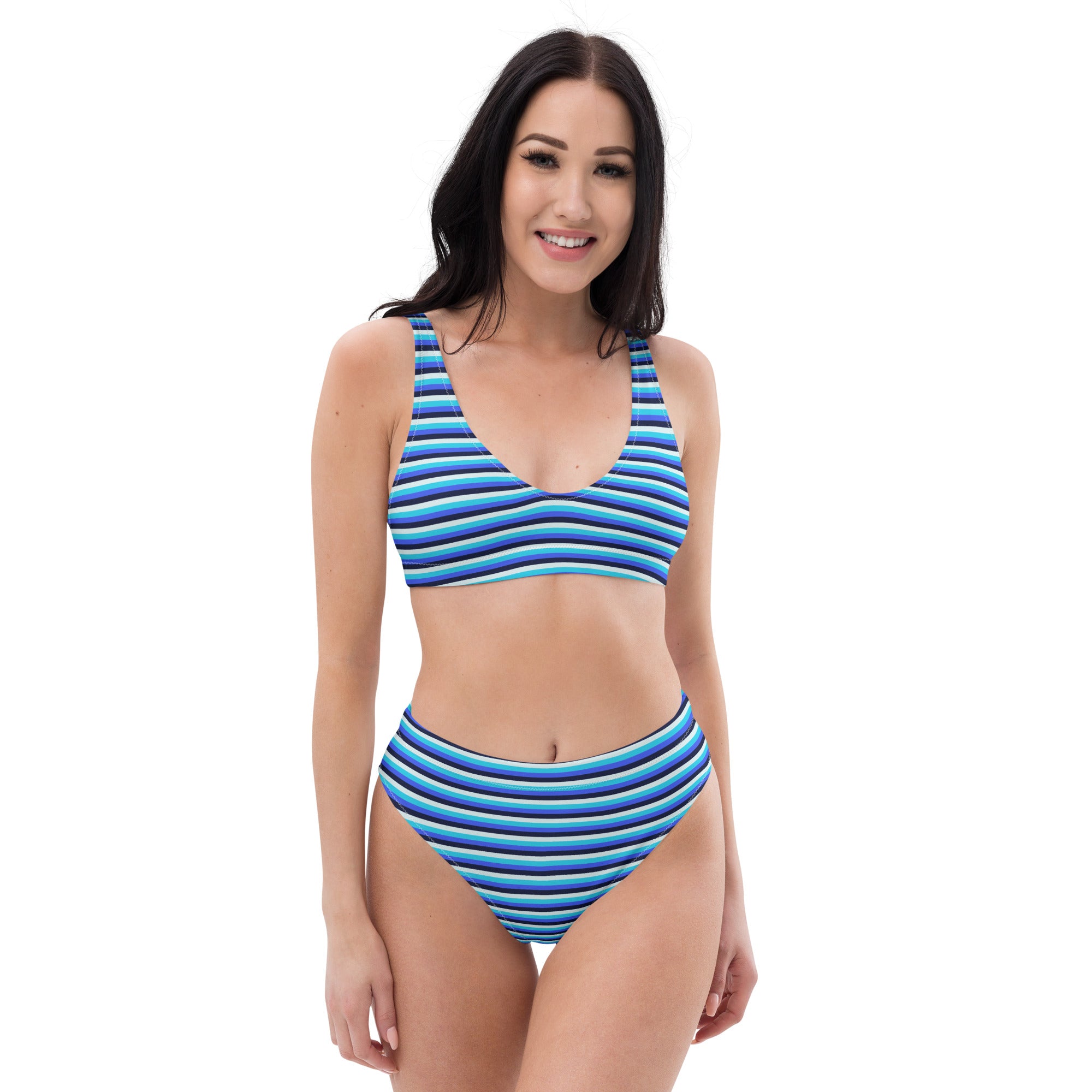 Recycled High-Waisted Colorful Striped Bikini V