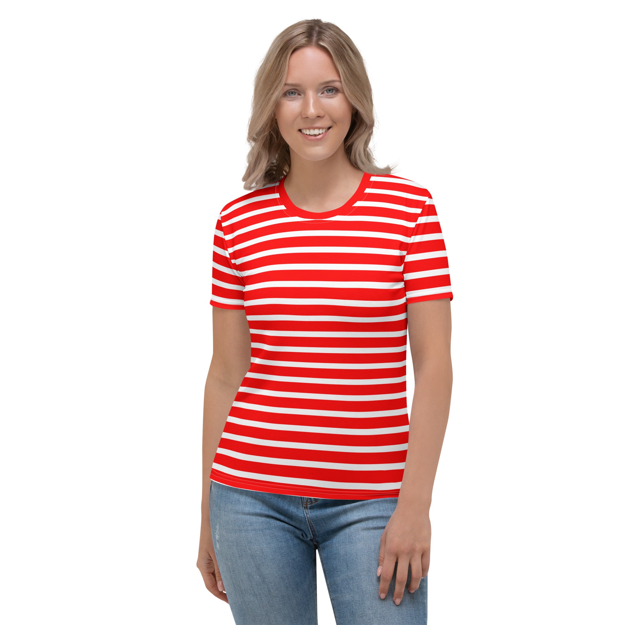Women's T-shirt- White and Red Striped