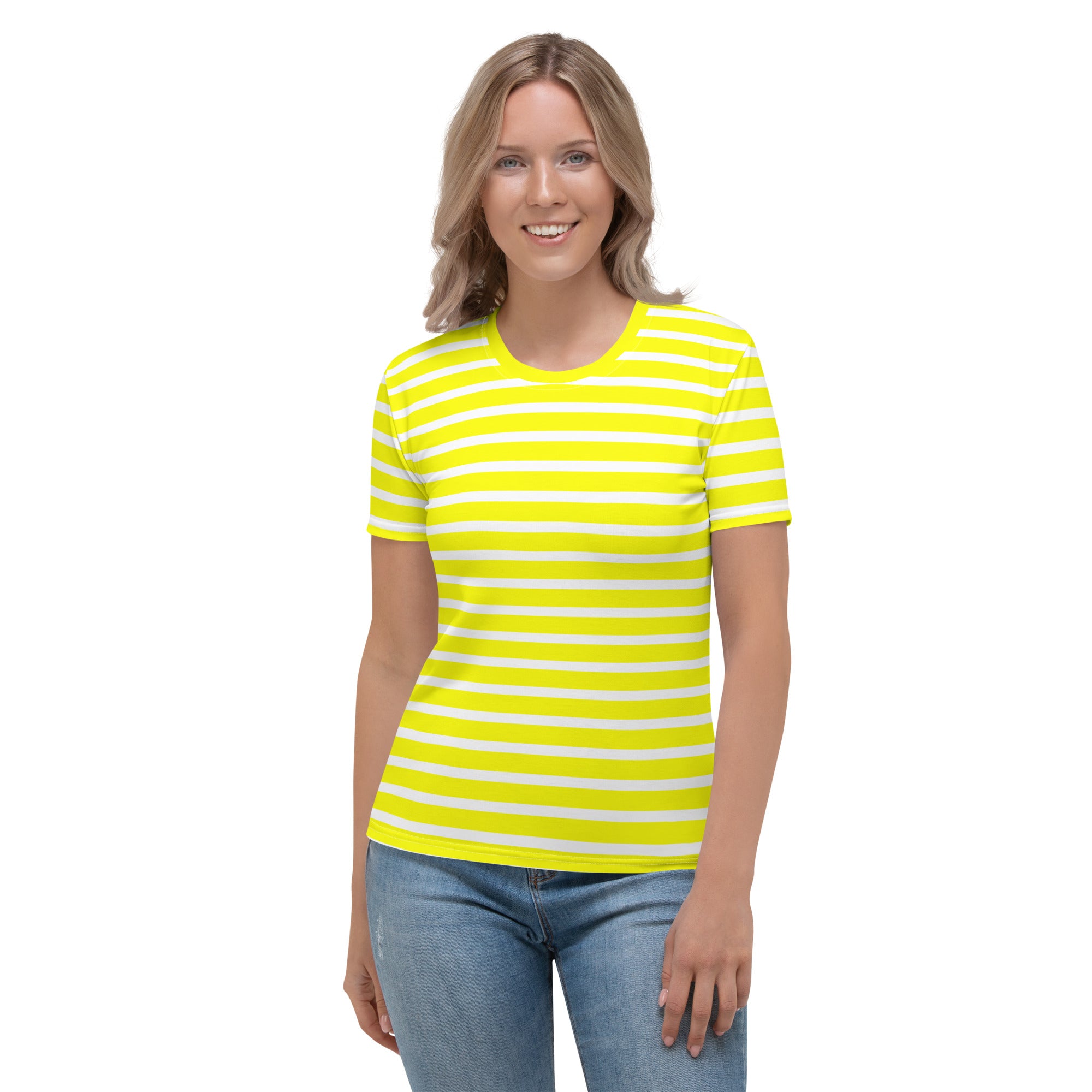 Women's T-shirt- White and Yellow Striped