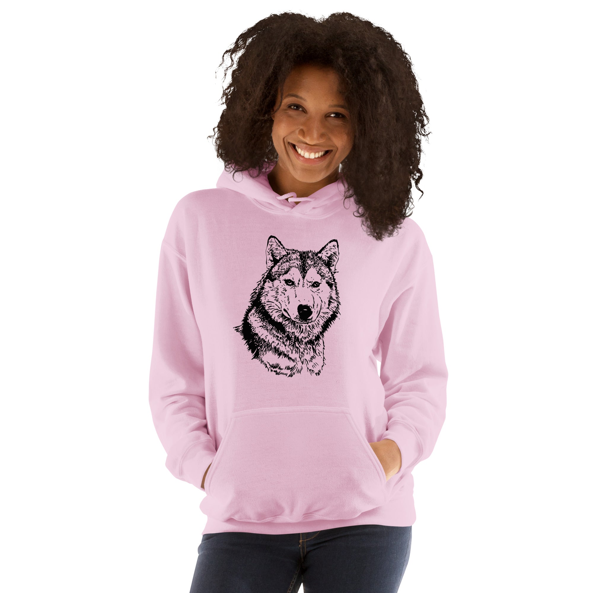Unisex Hoodie- Hand drawn Wolf Mono