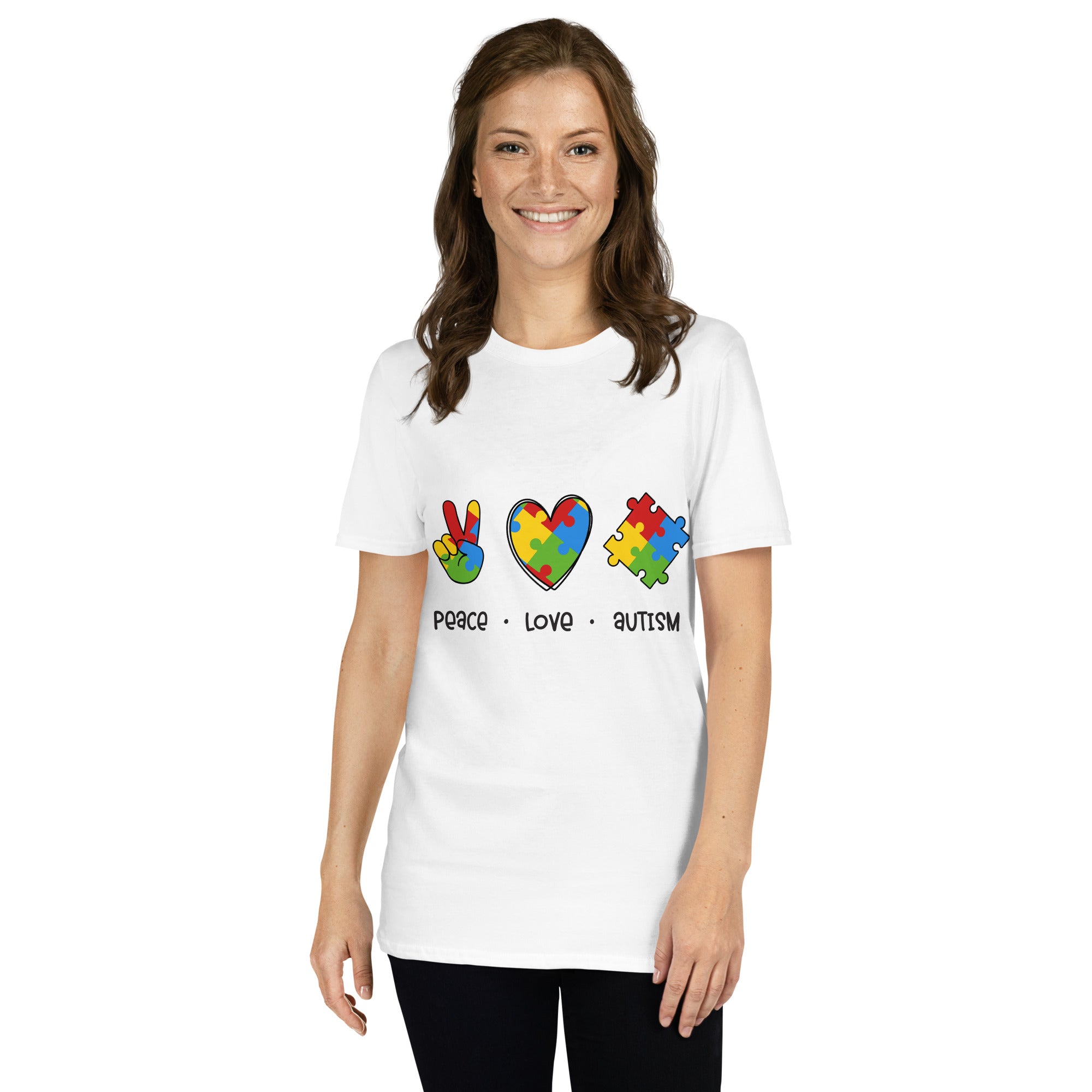 Short-Sleeve Unisex T-Shirt- Peace Love Autism