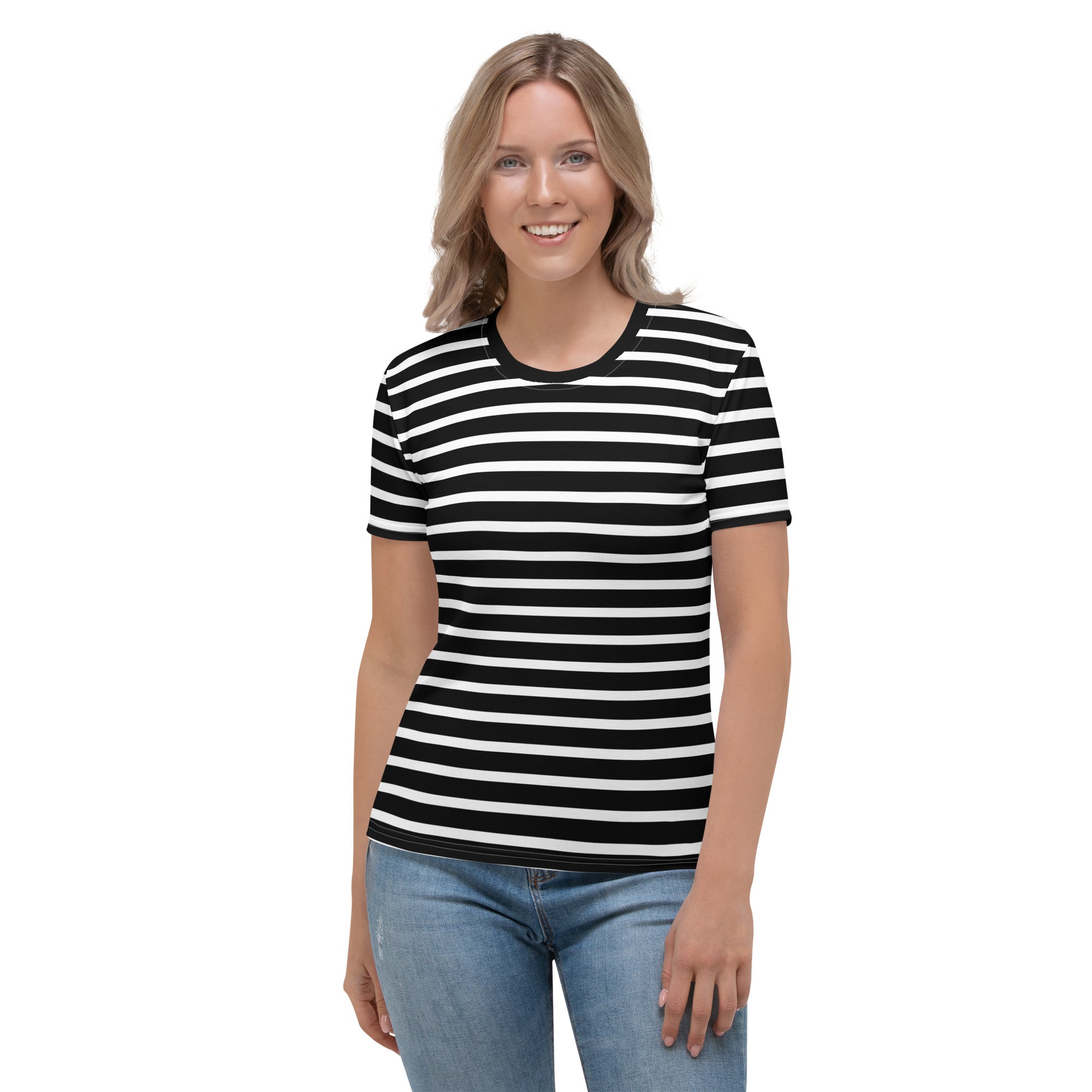 Women's T-shirt- White and Black Striped