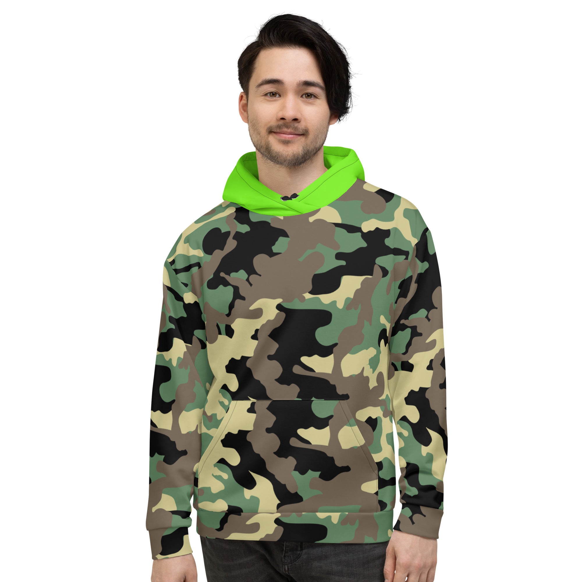 Unisex Hoodie-Jungle Camo with Highvisibility Green Hood