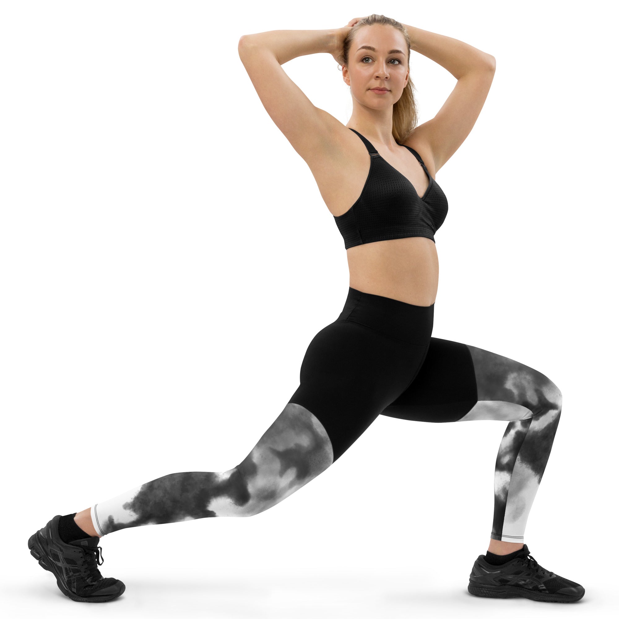 Sports Leggings- Black Watercolor