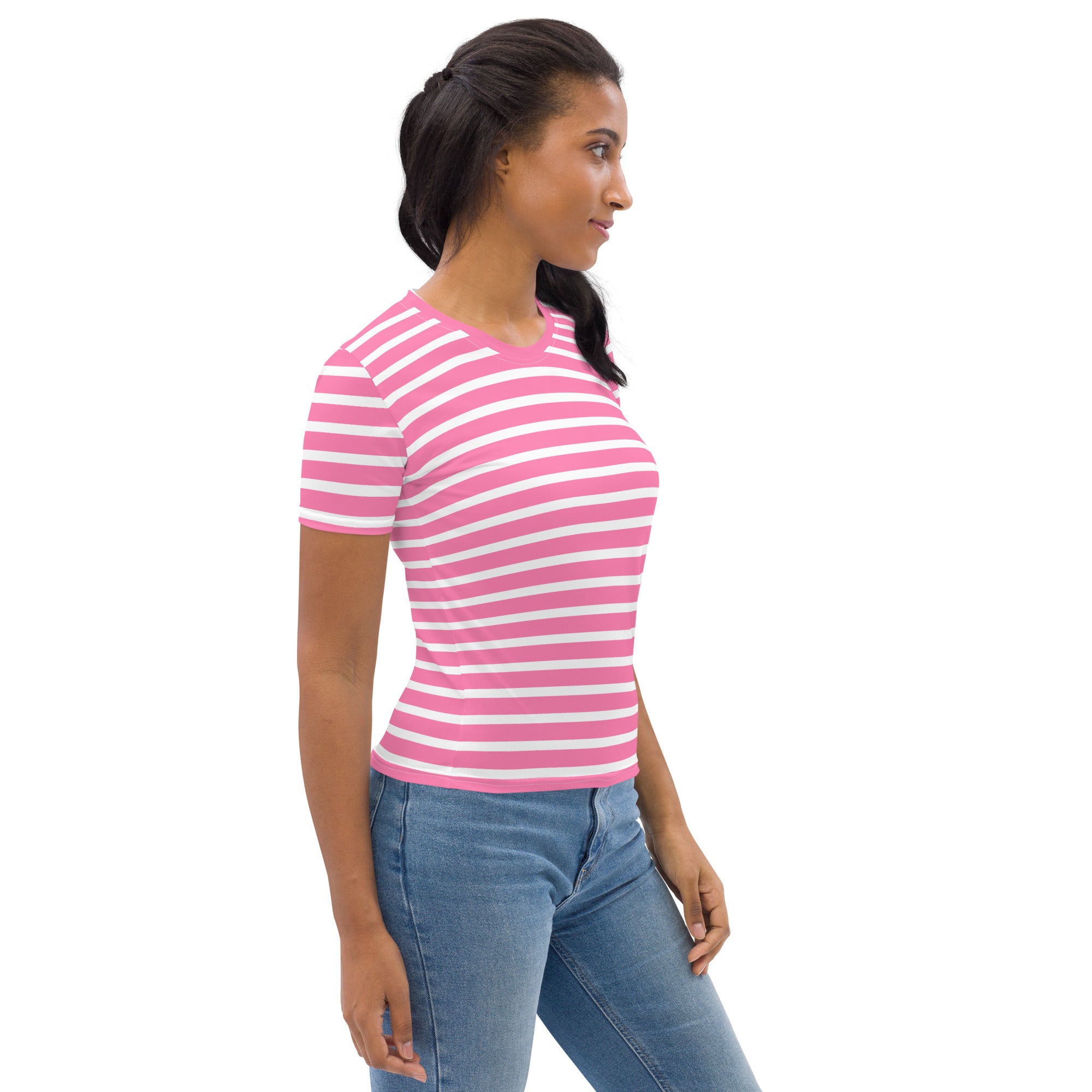 Women's T-shirt- White and Pink Striped