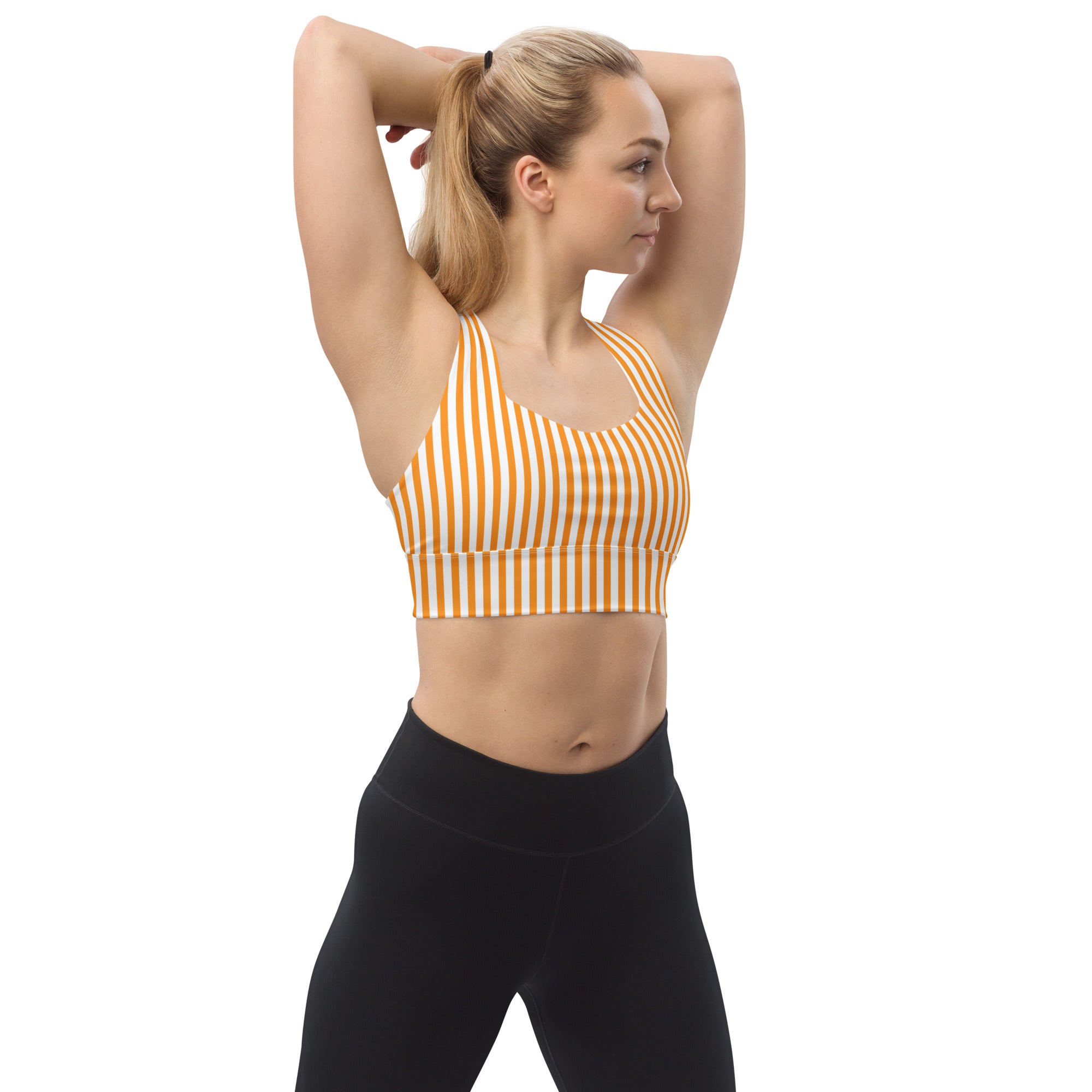Longline sports bra- White and Orange Stripes