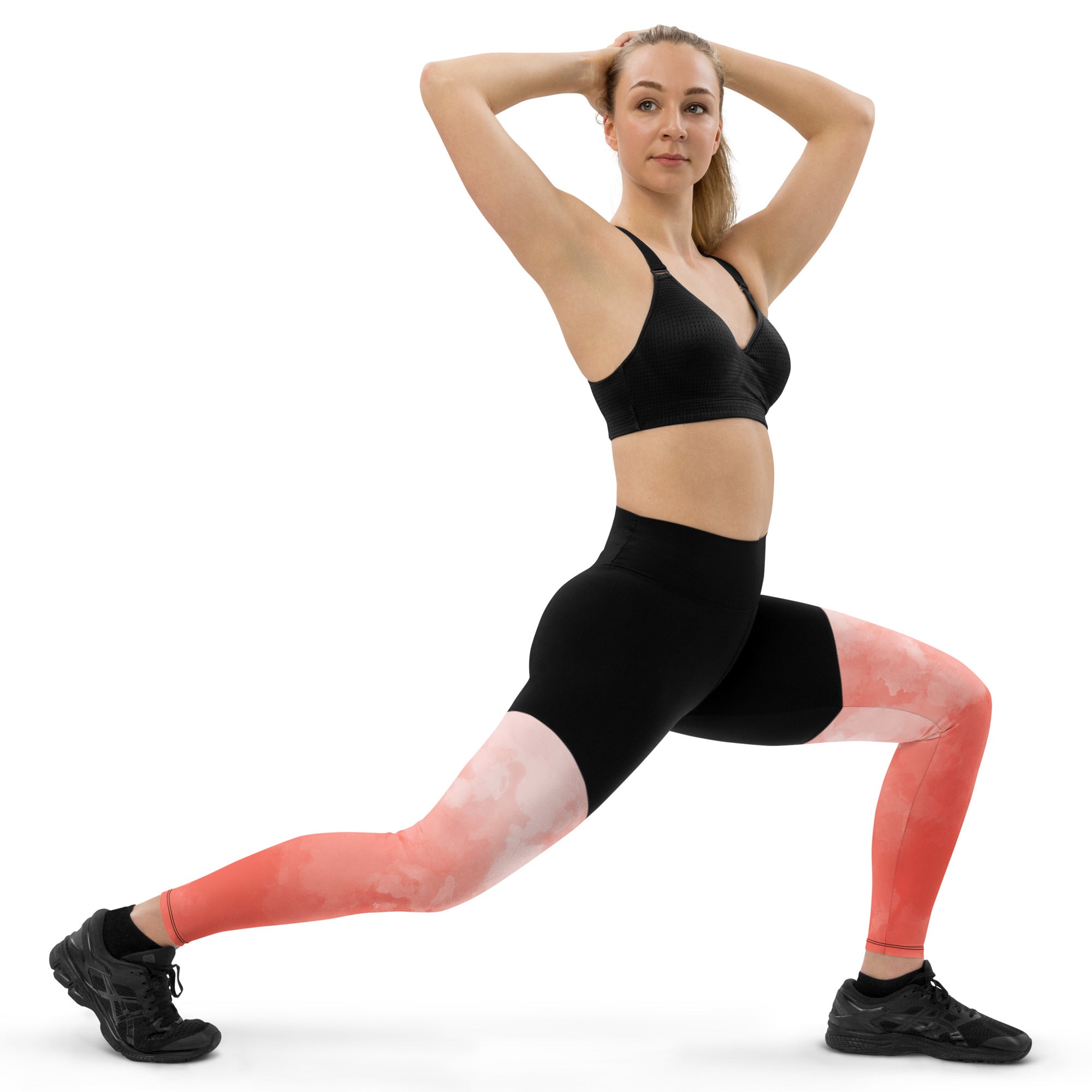 Sports Leggings- Coral Watercolor