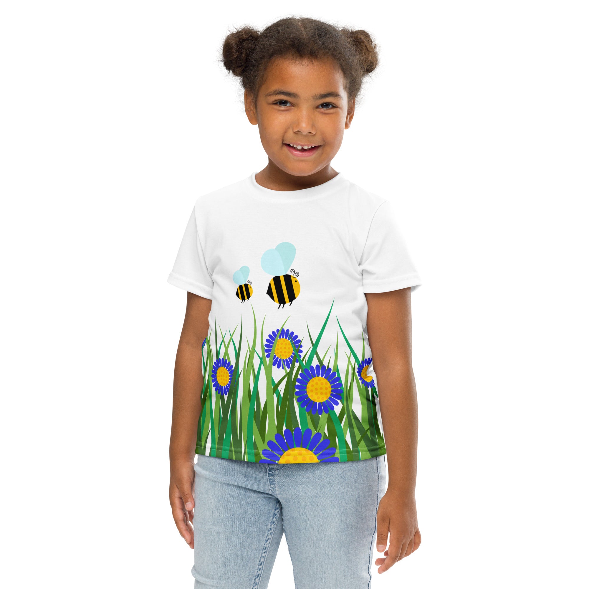 Kids crew neck t-shirt-Beetiful Flower Garden II White
