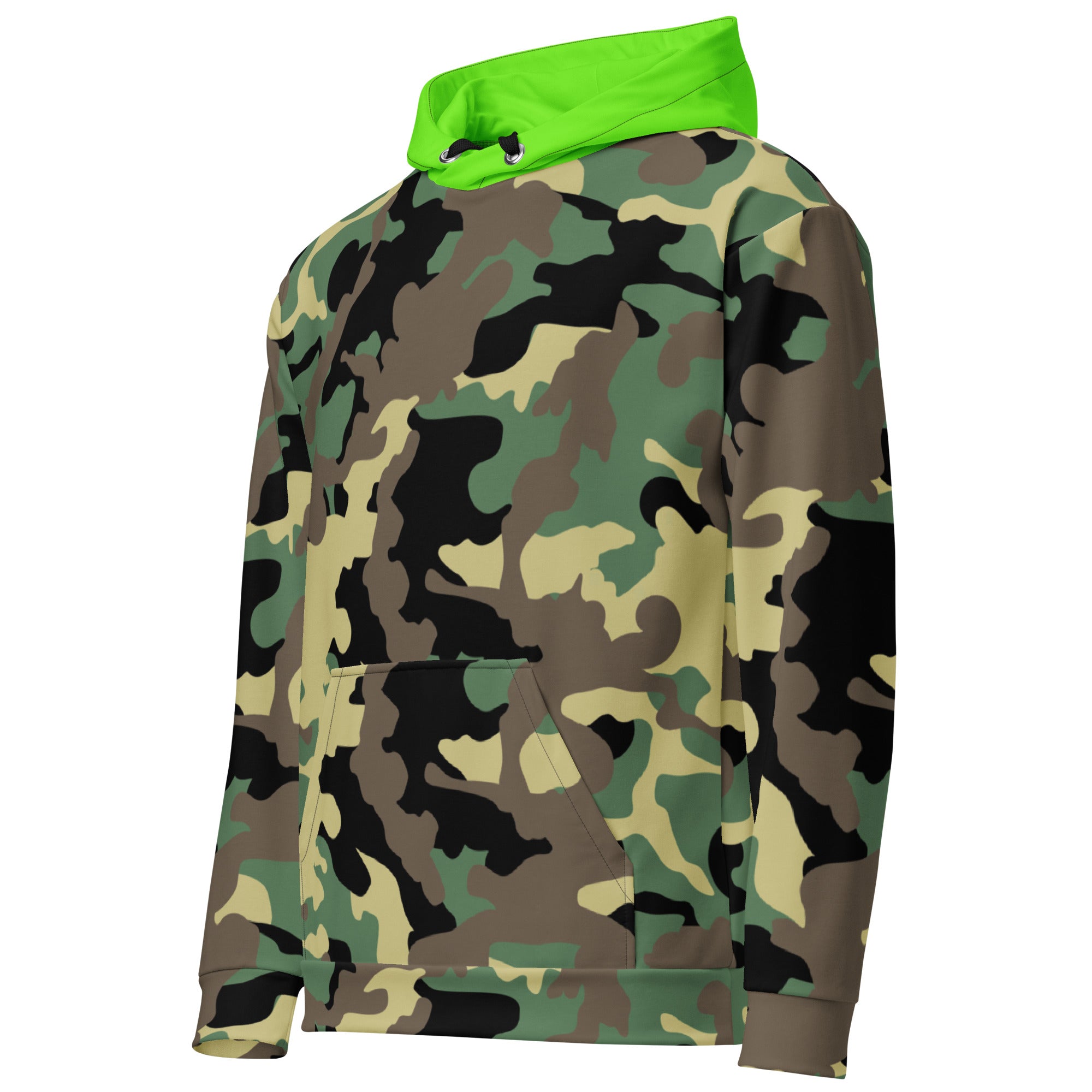 Unisex Hoodie-Jungle Camo with Highvisibility Green Hood