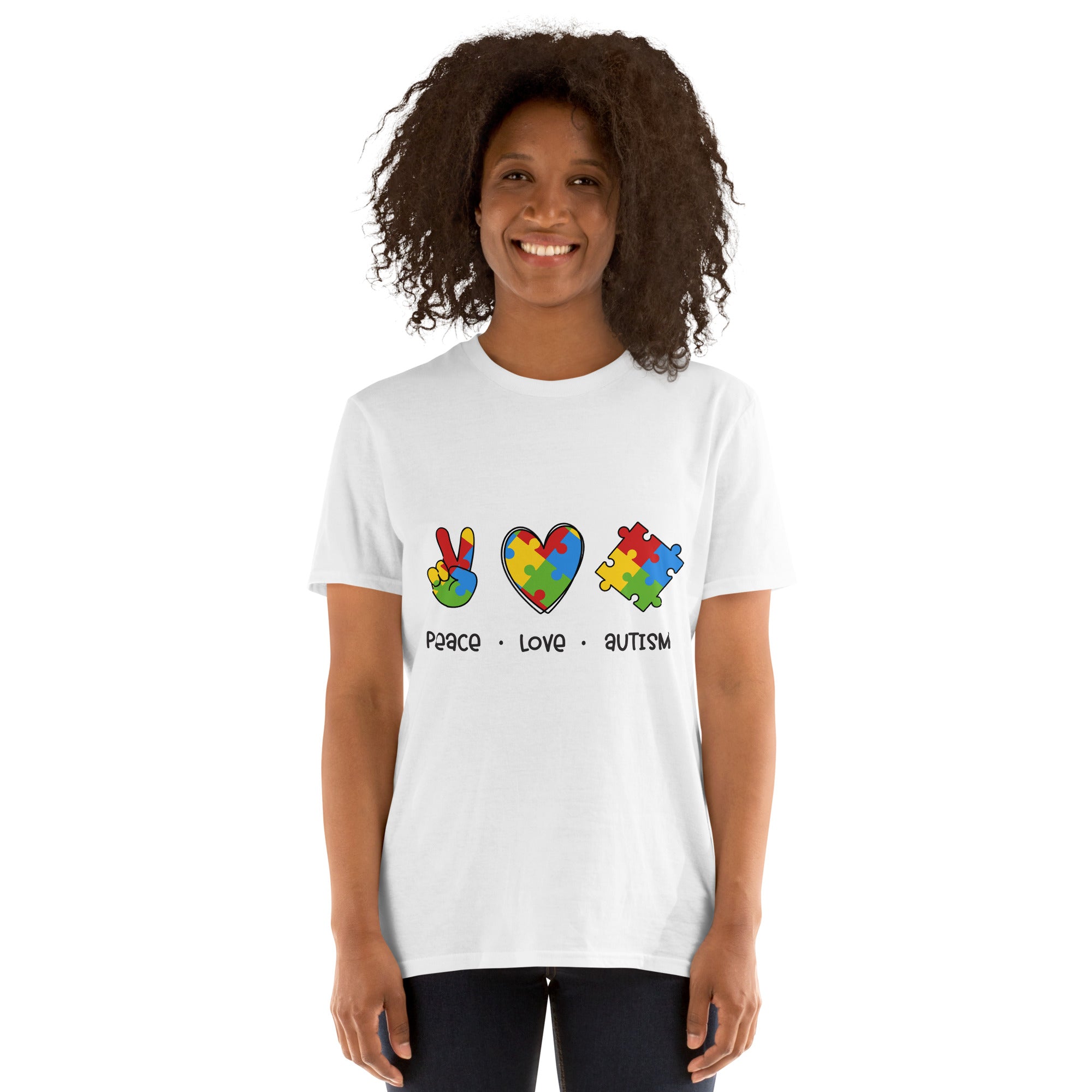 Short-Sleeve Unisex T-Shirt- Peace Love Autism