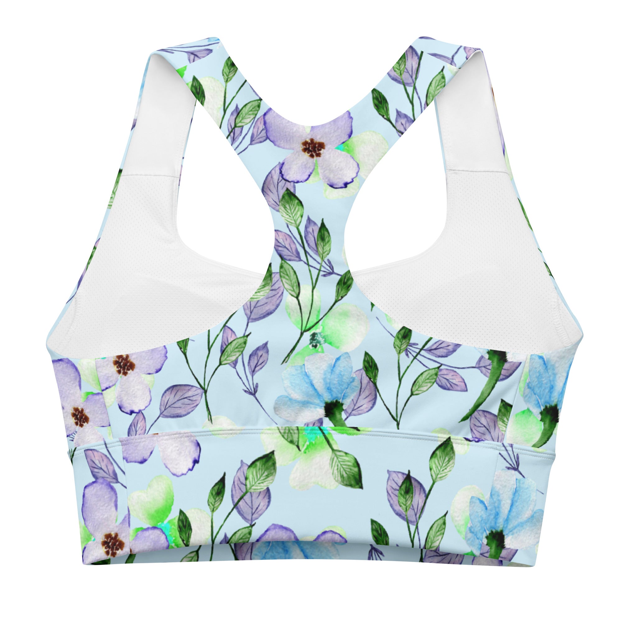 Longline sports bra- Summer Flowers Blue