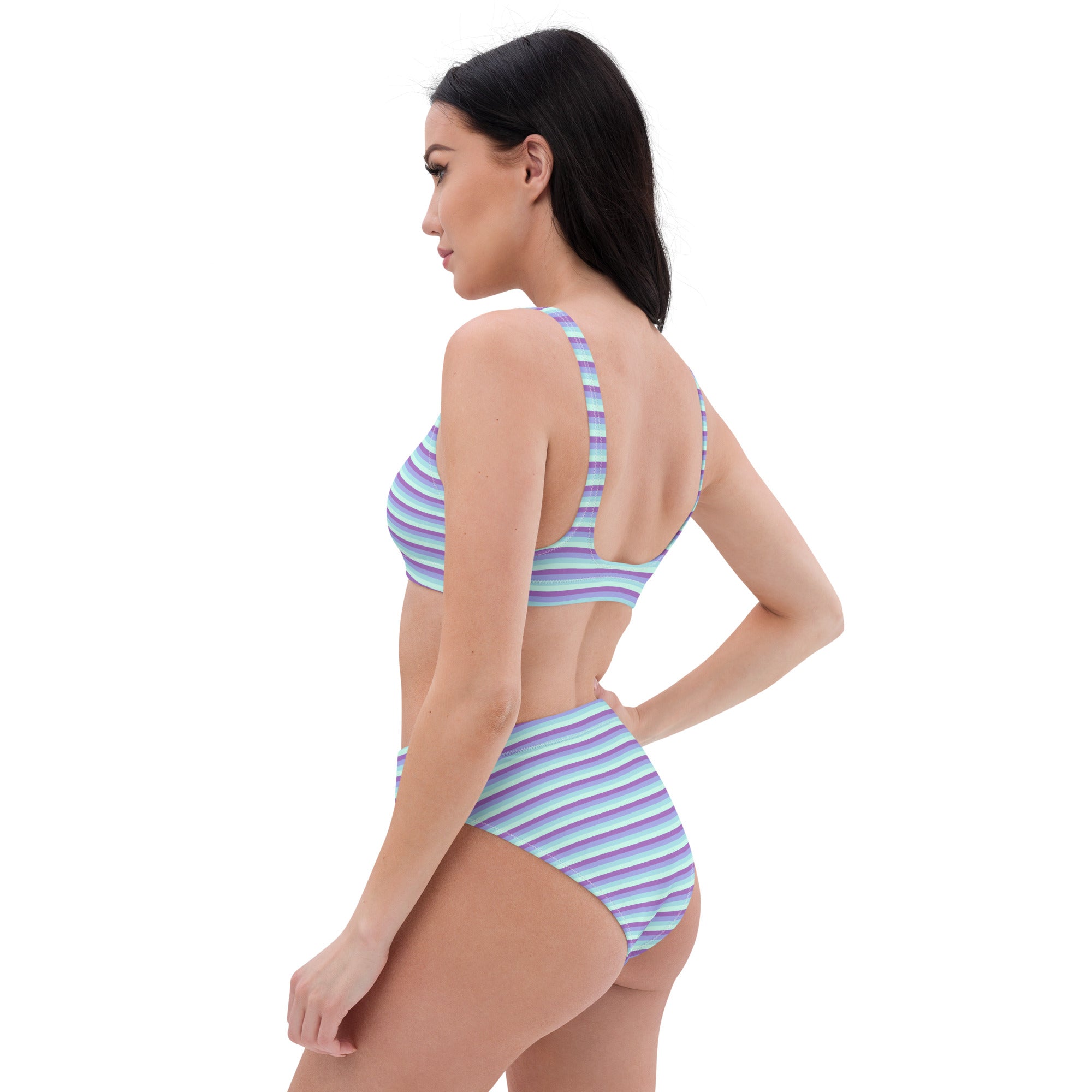 Recycled High-Waisted Colorful Striped Bikini IX