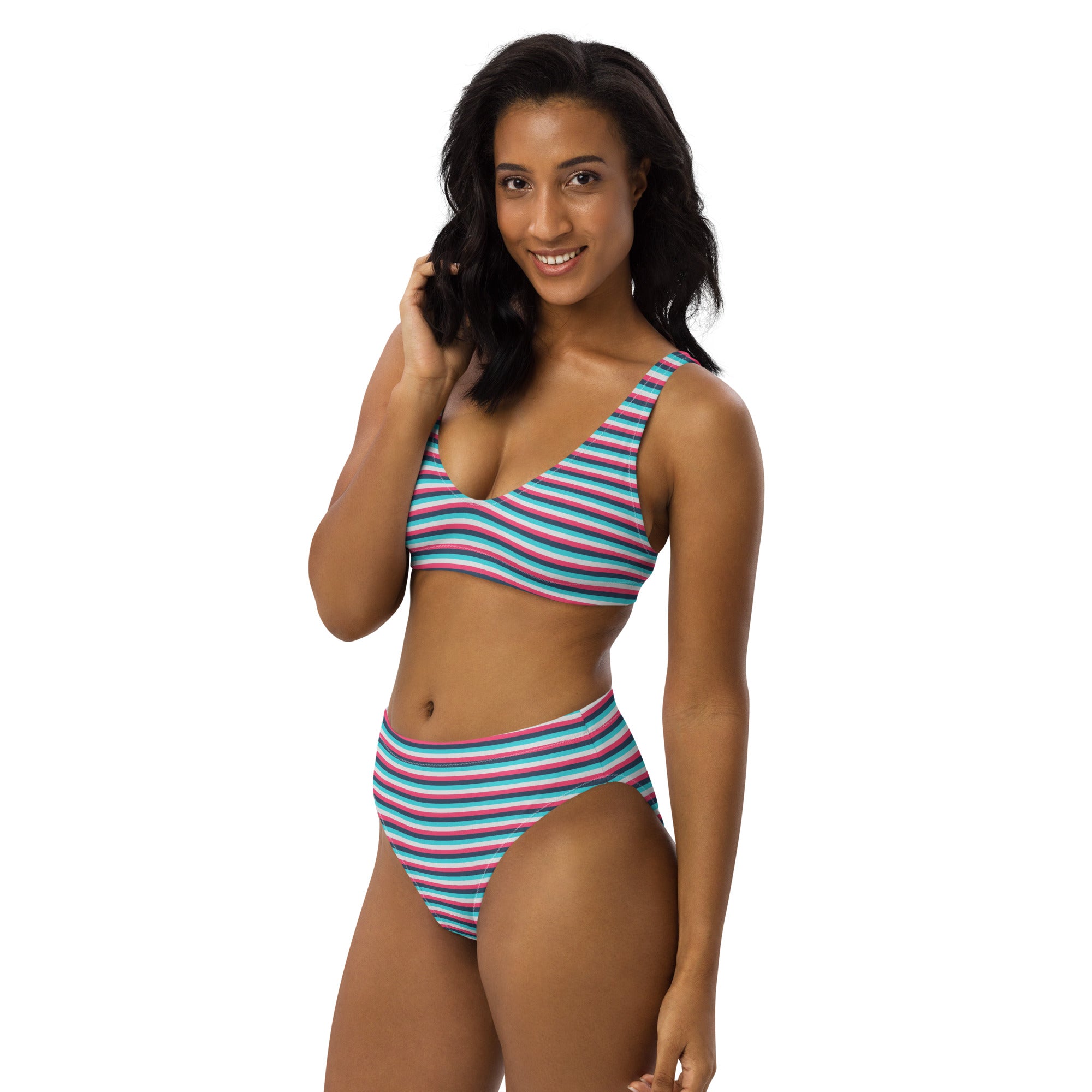 Recycled High-Waisted Colorful Striped Bikini IV
