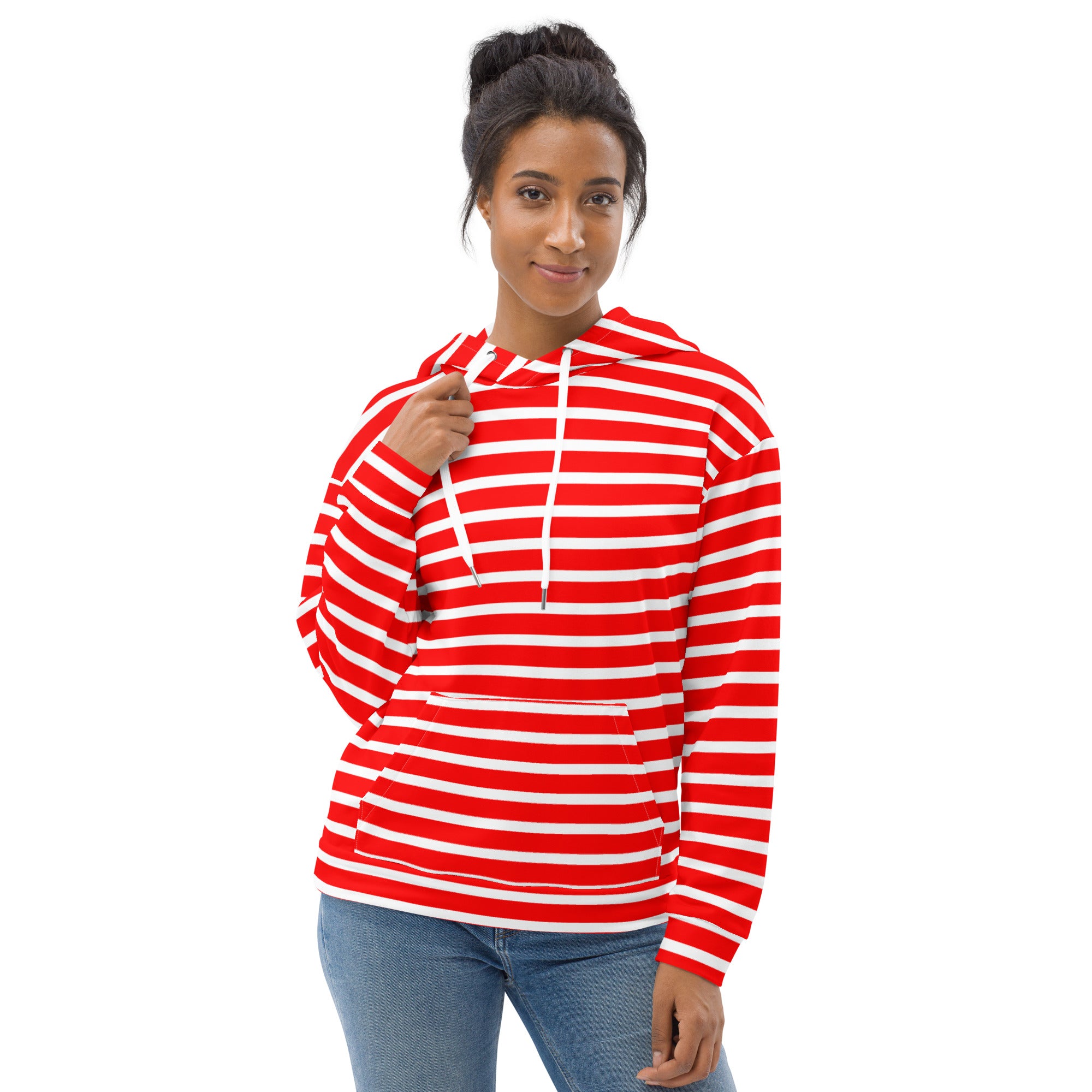 Unisex Hoodie- White and Red Striped