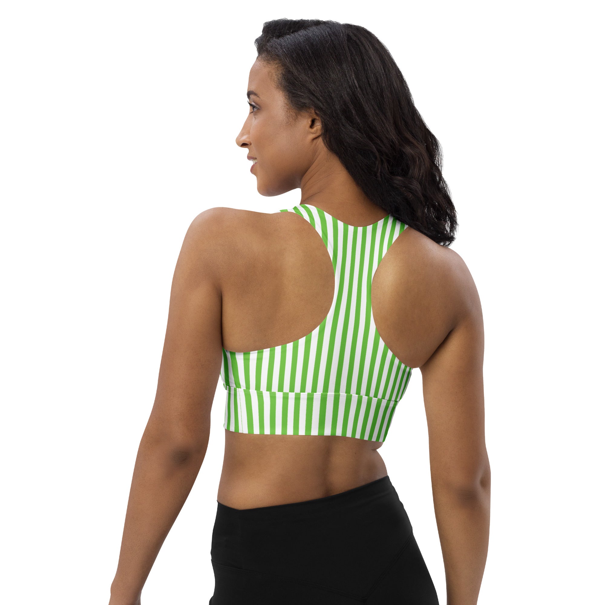 Longline sports bra- White and Green Stripes