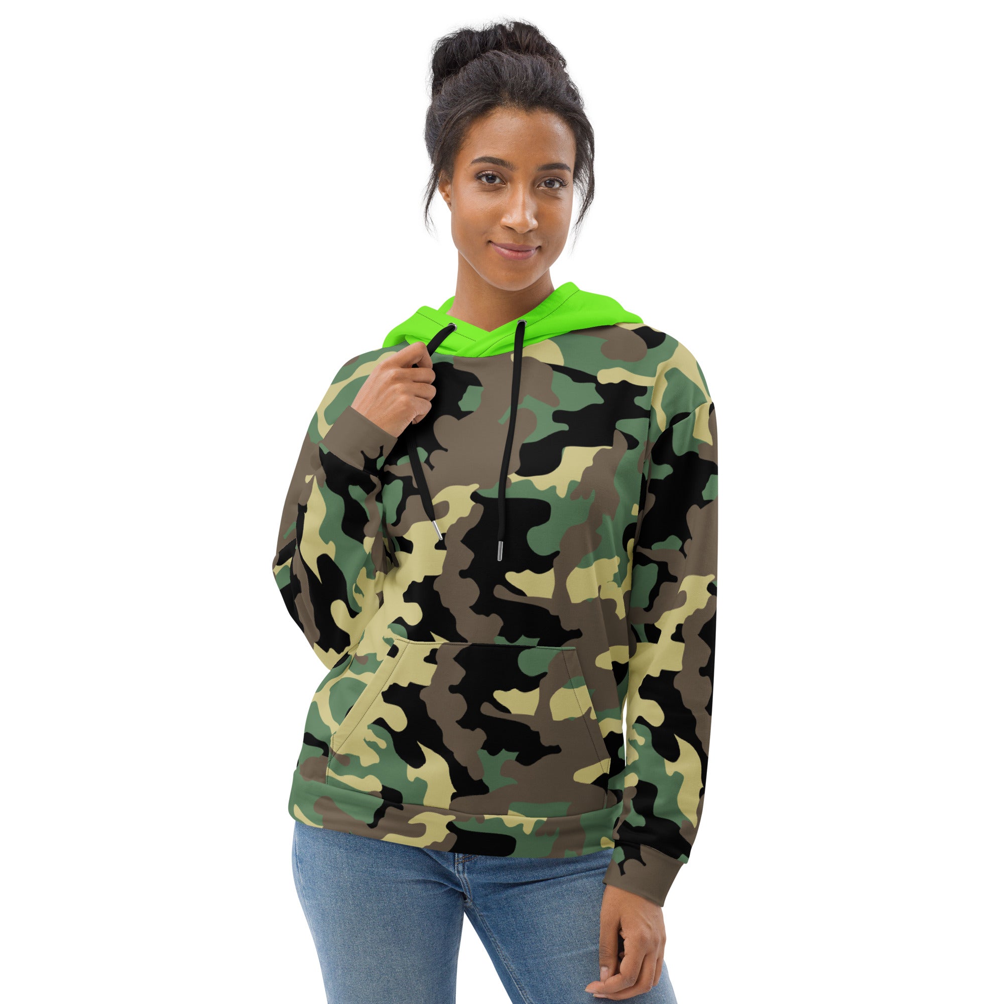 Unisex Hoodie-Jungle Camo with Highvisibility Green Hood