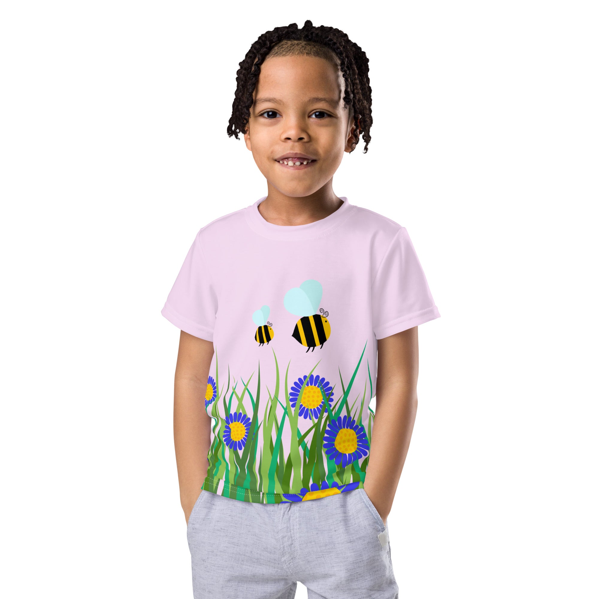 Kids crew neck t-shirt-Beetiful Flower Garden II Selago