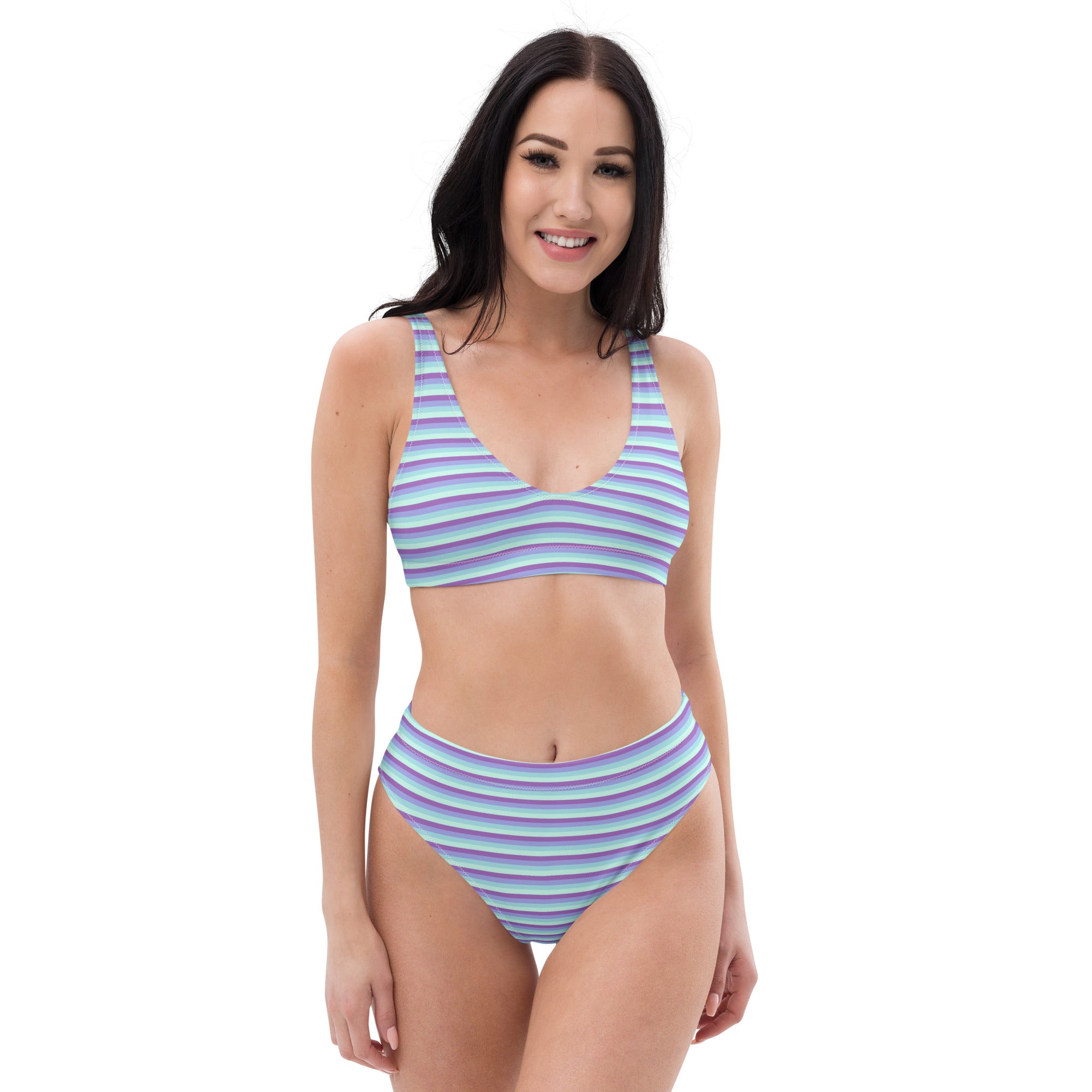 Recycled High-Waisted Colorful Striped Bikini IX