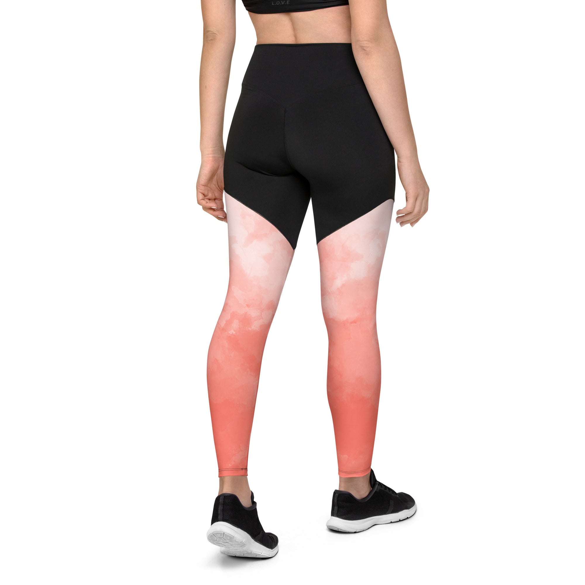 Sports Leggings- Coral Watercolor