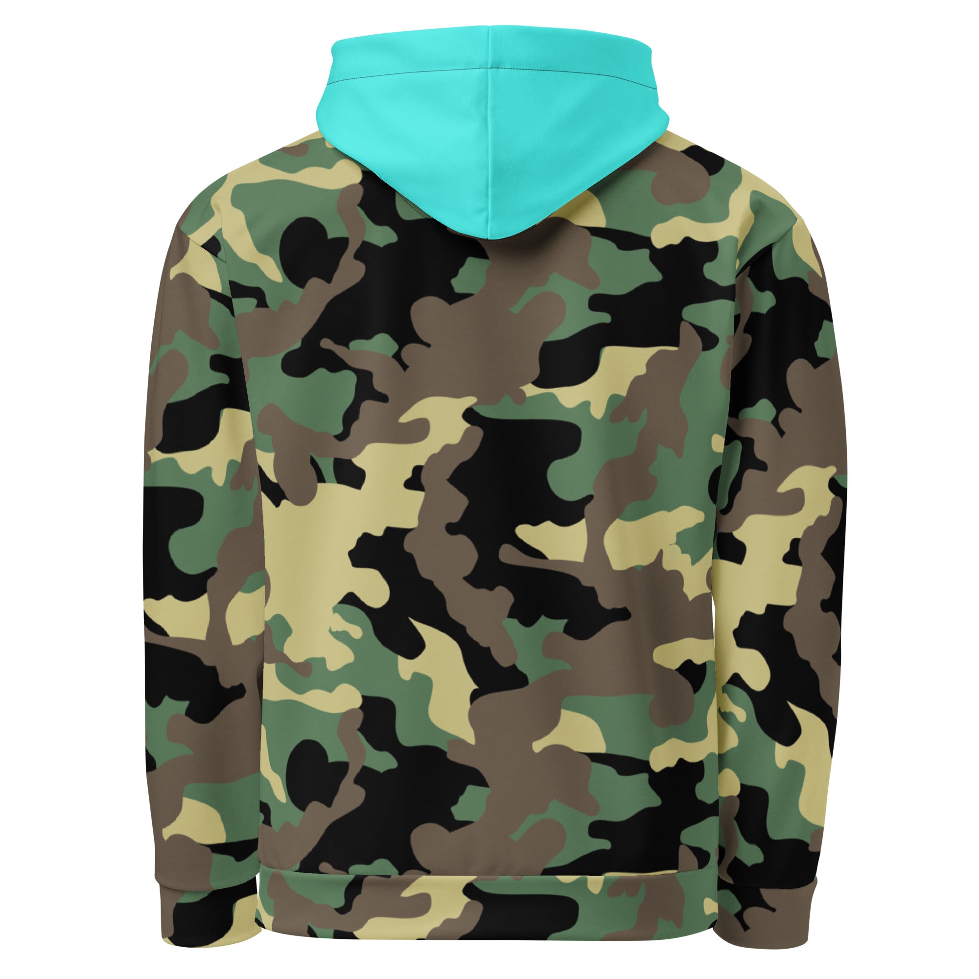 Unisex Hoodie-Jungle Camo with Highvisibility Cyan Hood