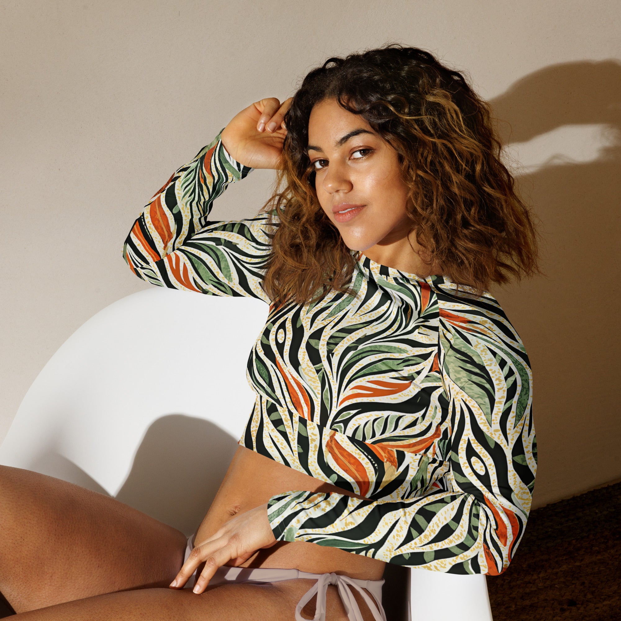 Recycled long-sleeve crop top- Nature Design II