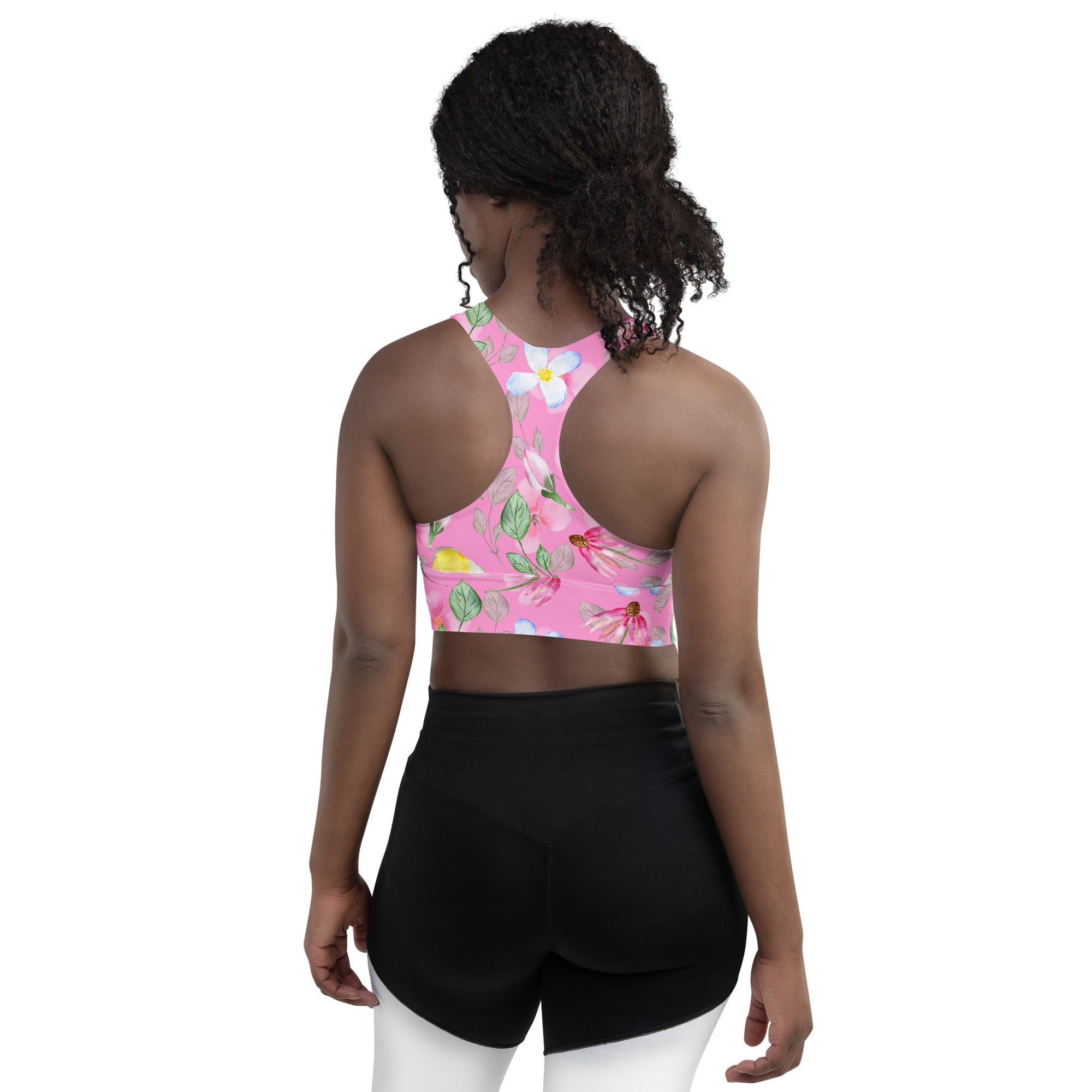 Longline sports bra- Summer Flowers Pink