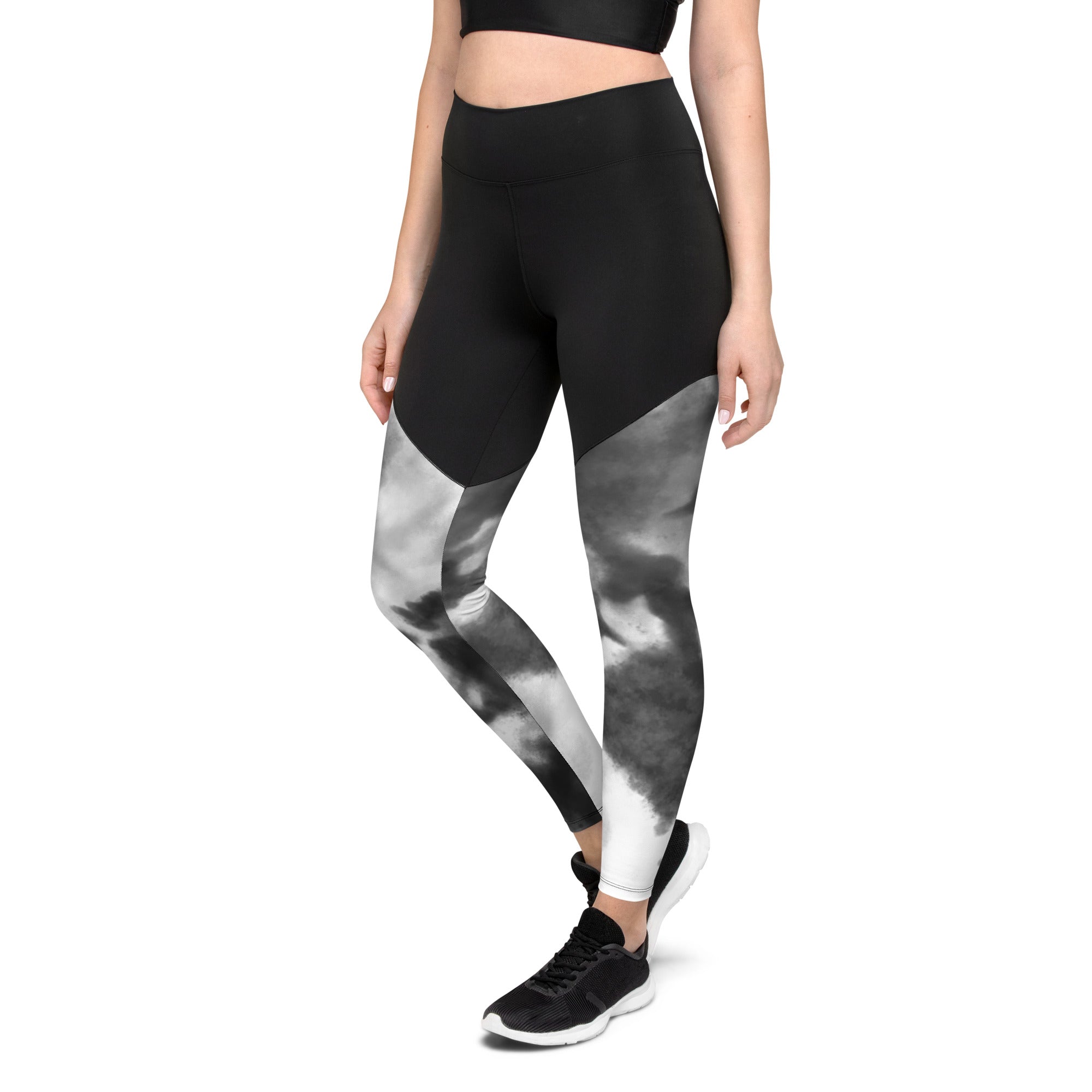 Sports Leggings- Black Watercolor