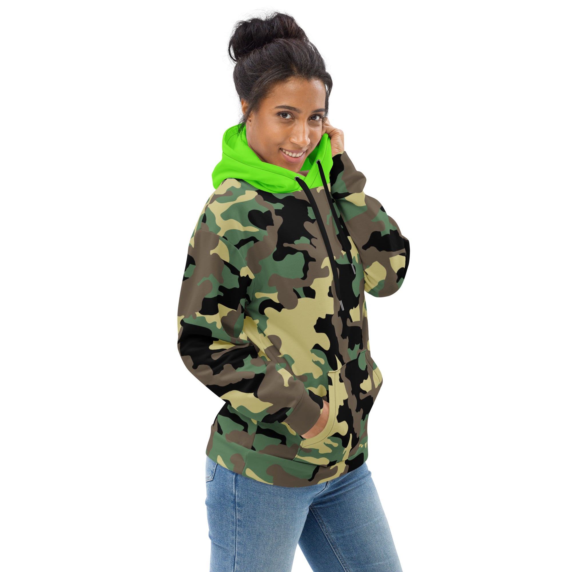 Unisex Hoodie-Jungle Camo with Highvisibility Green Hood