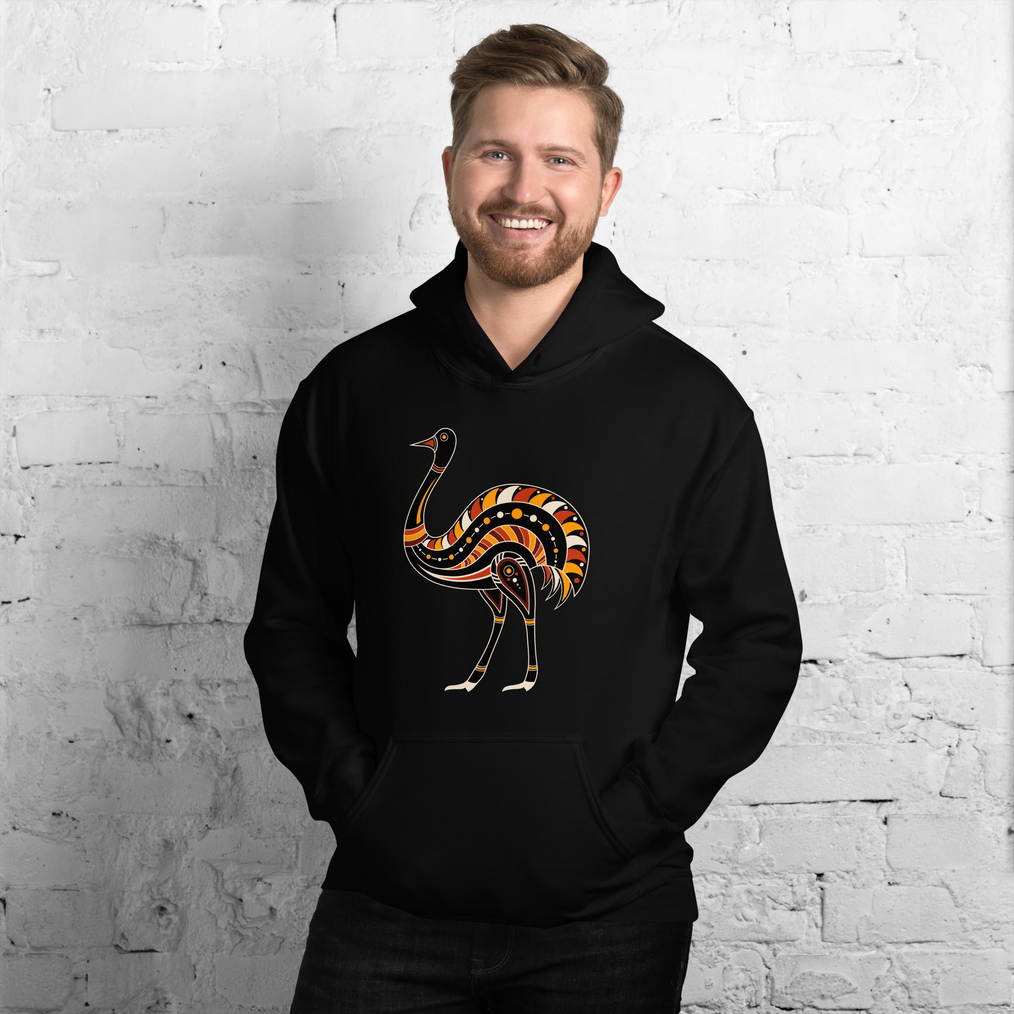 Unisex Hoodie- Australian Tribal Figure Ostrich