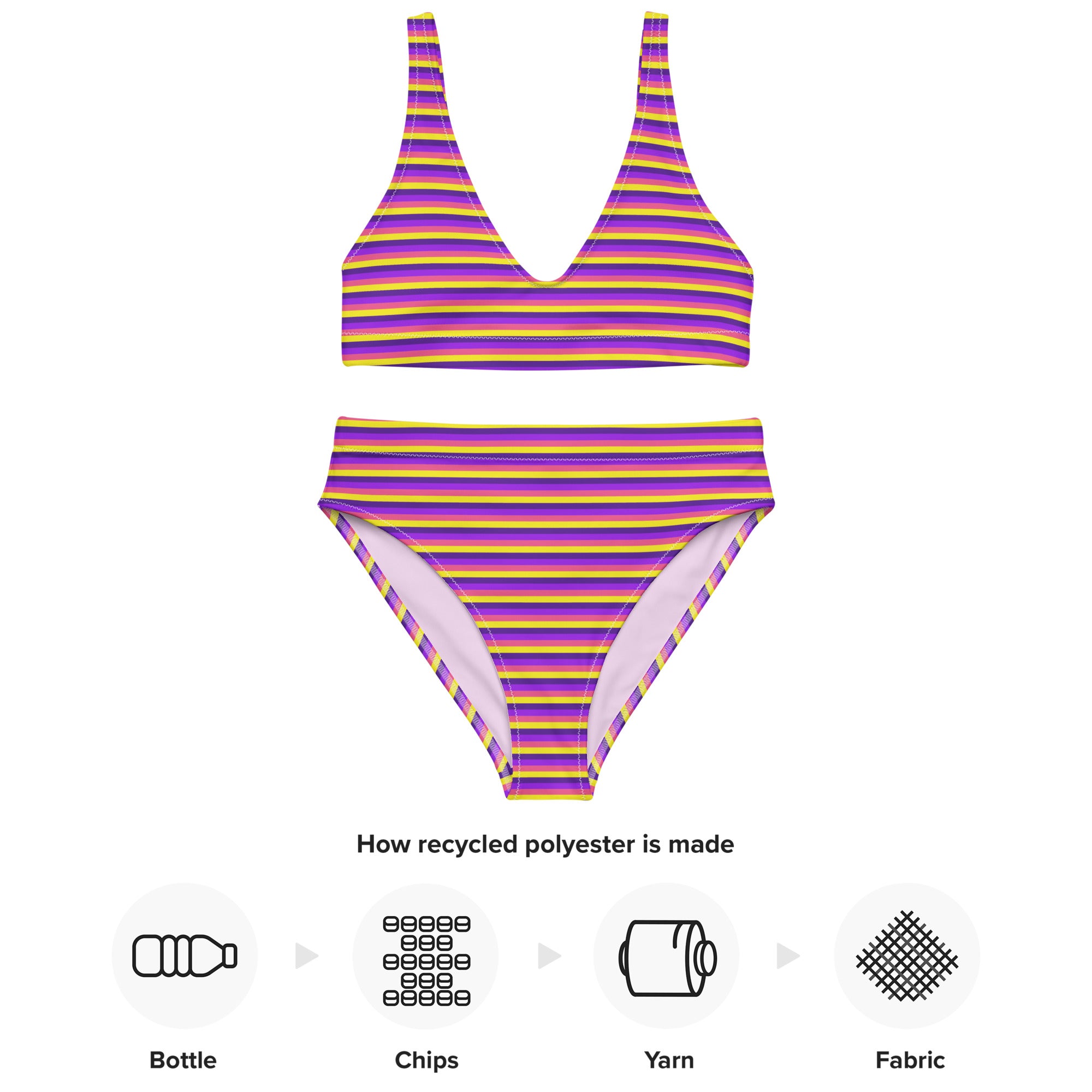 Recycled High-Waisted Colorful Striped Bikini VI