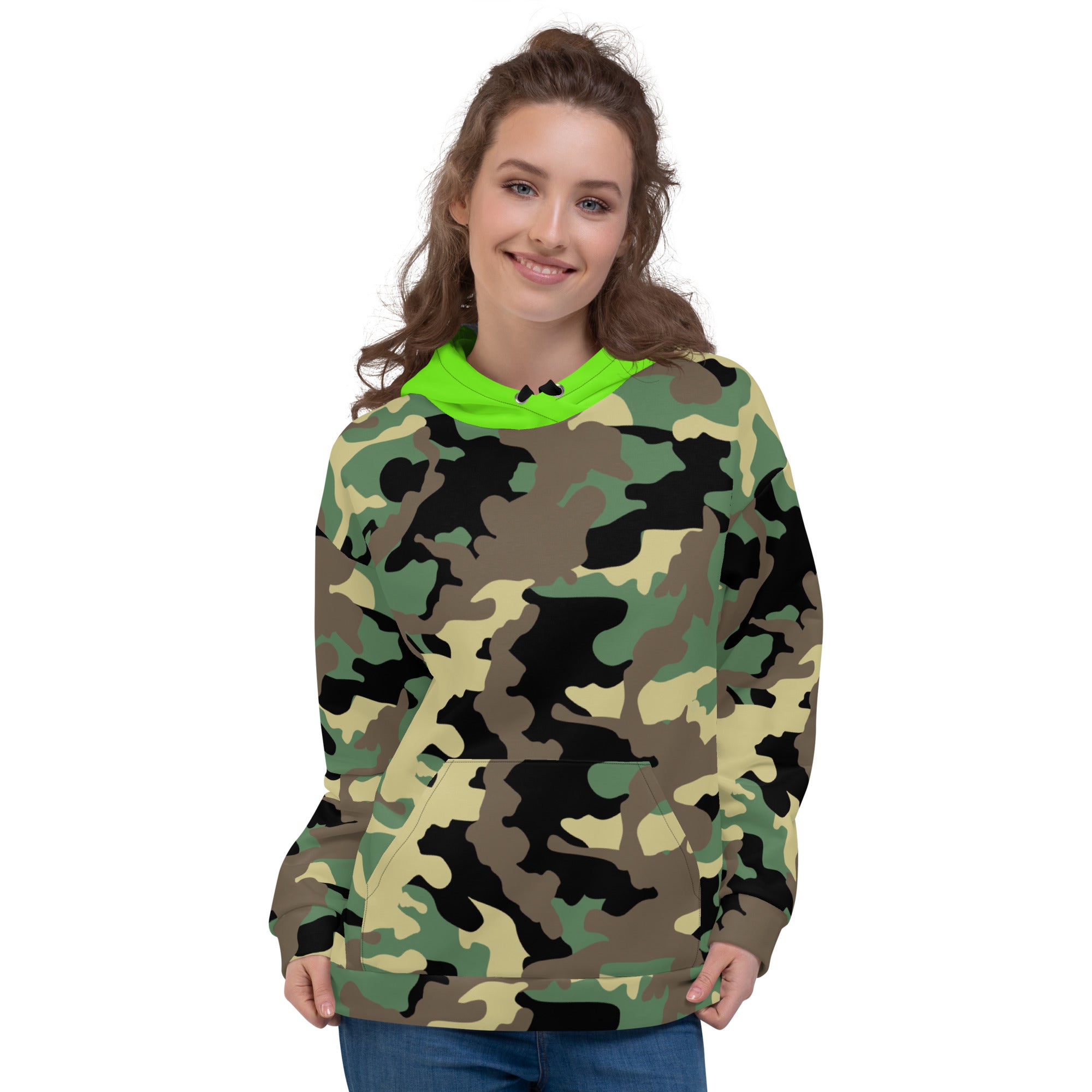 Unisex Hoodie-Jungle Camo with Highvisibility Green Hood