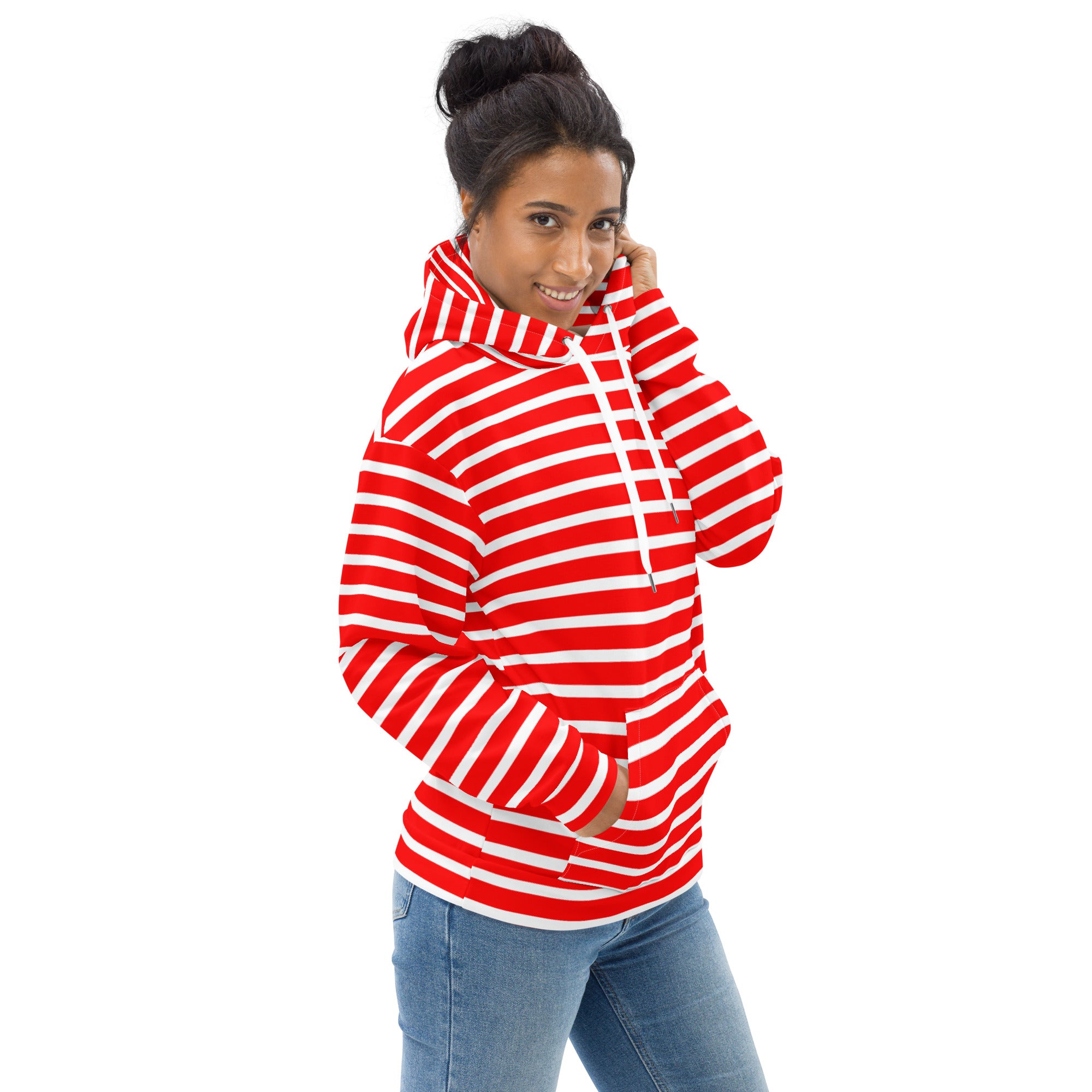 Unisex Hoodie- White and Red Striped