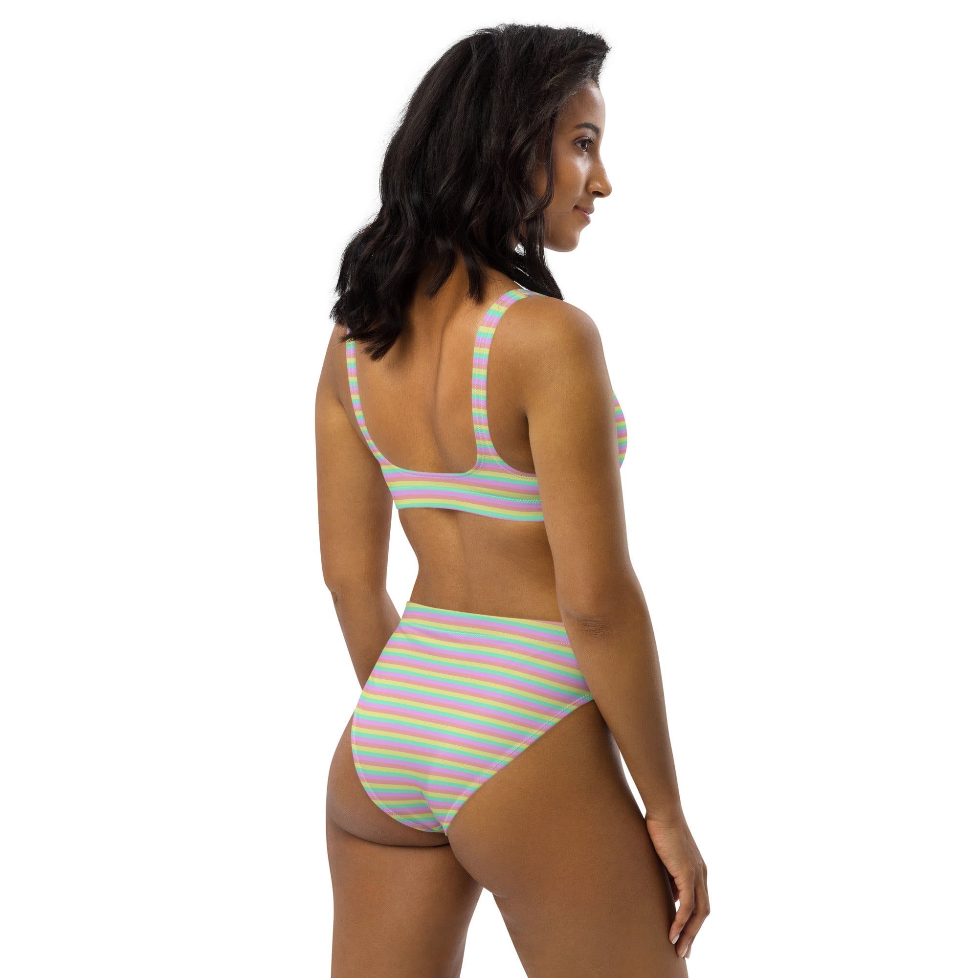 Recycled High-Waisted Colorful Striped Bikini XII