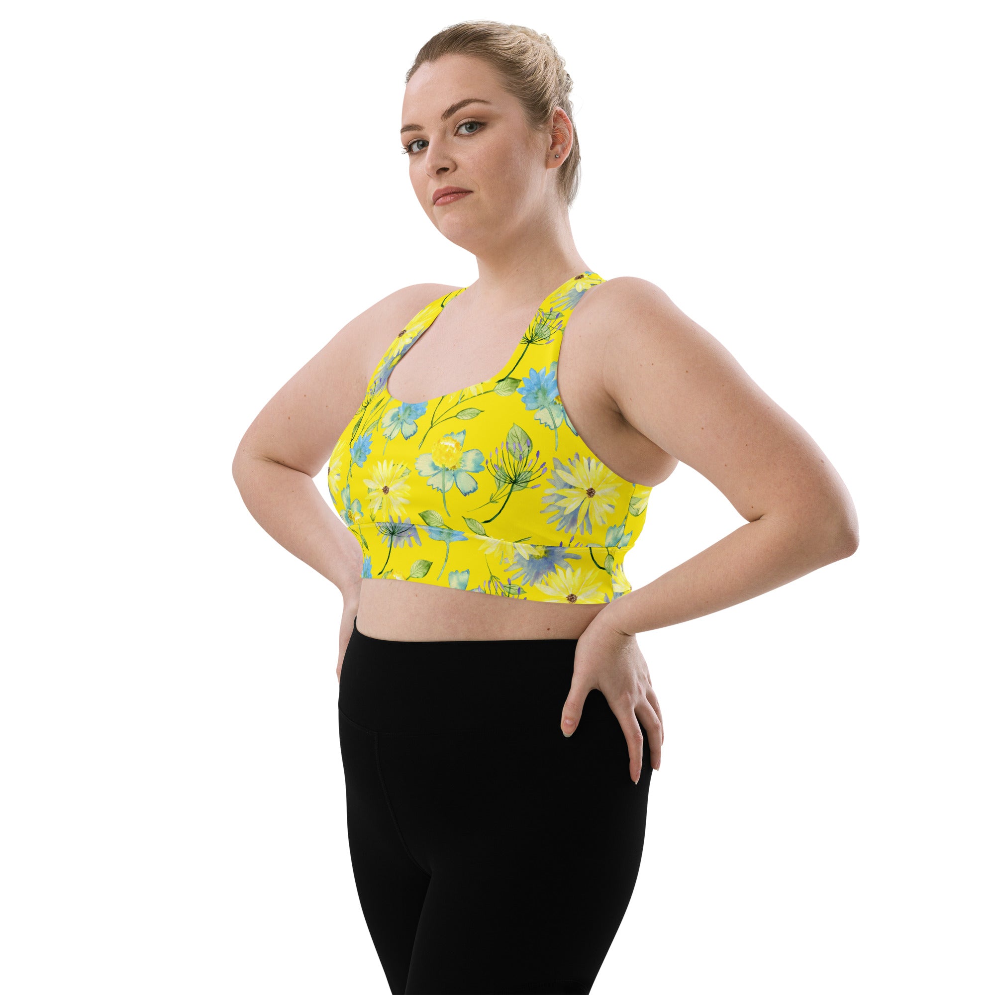 Longline sports bra- Summer Flowers Yellow