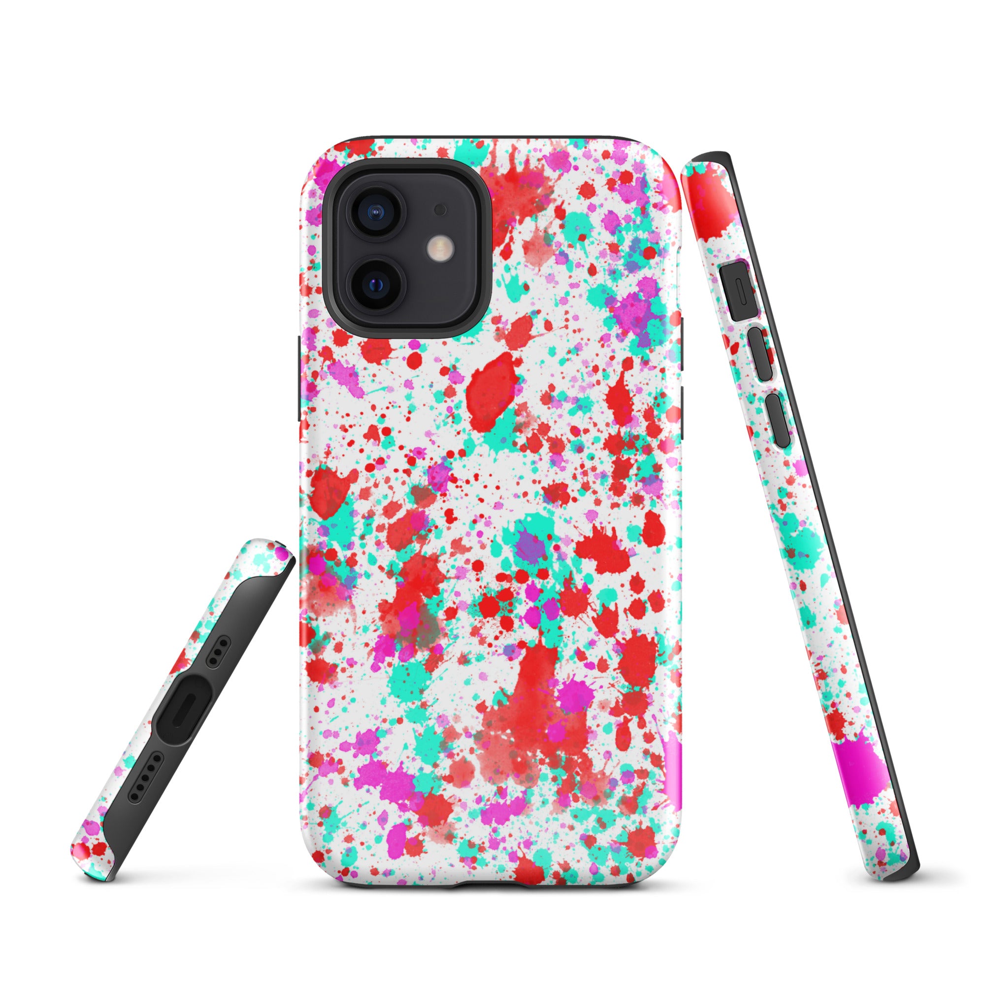 Tough Case for iPhone®- Paint Splatter Red with Cyan