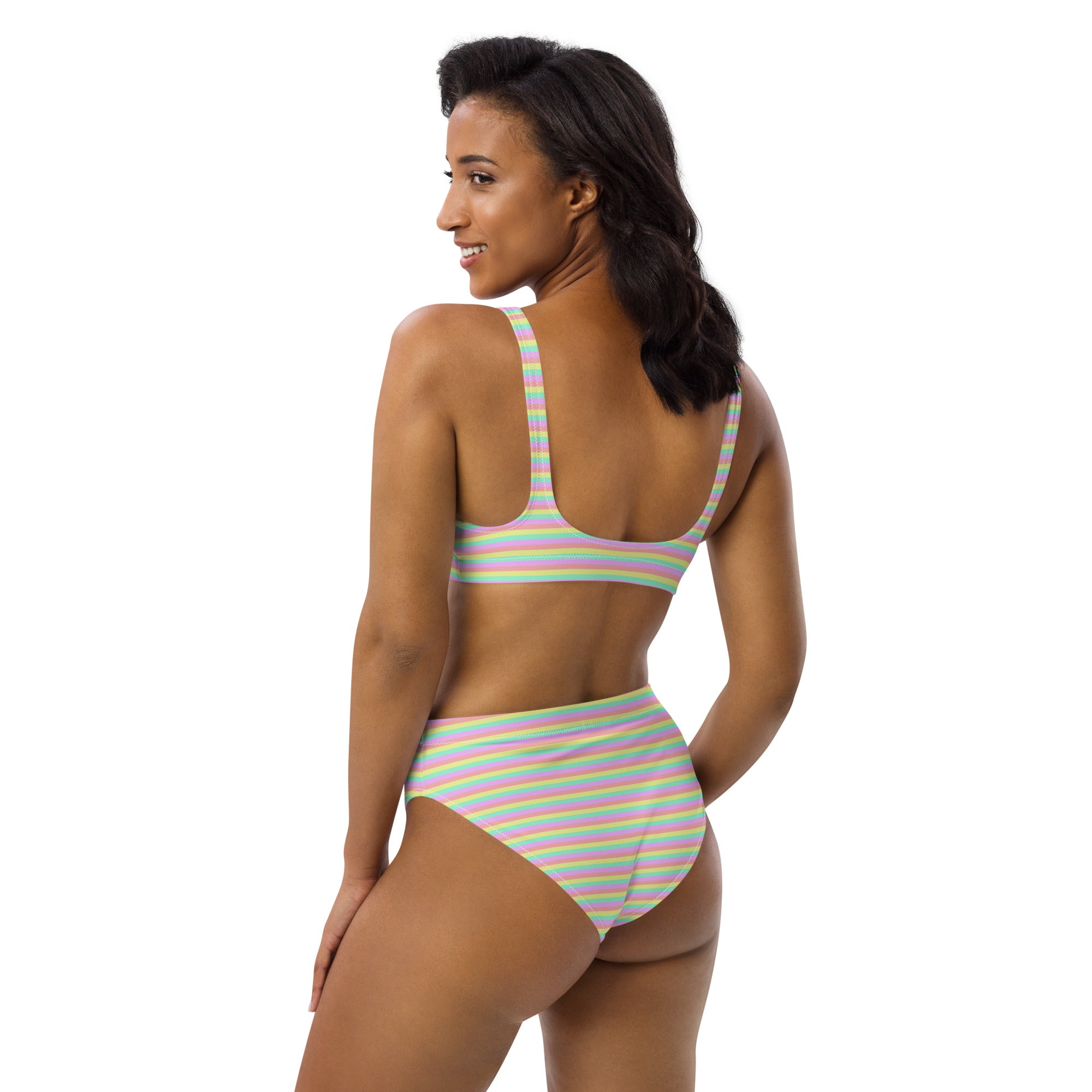 Recycled High-Waisted Colorful Striped Bikini XII