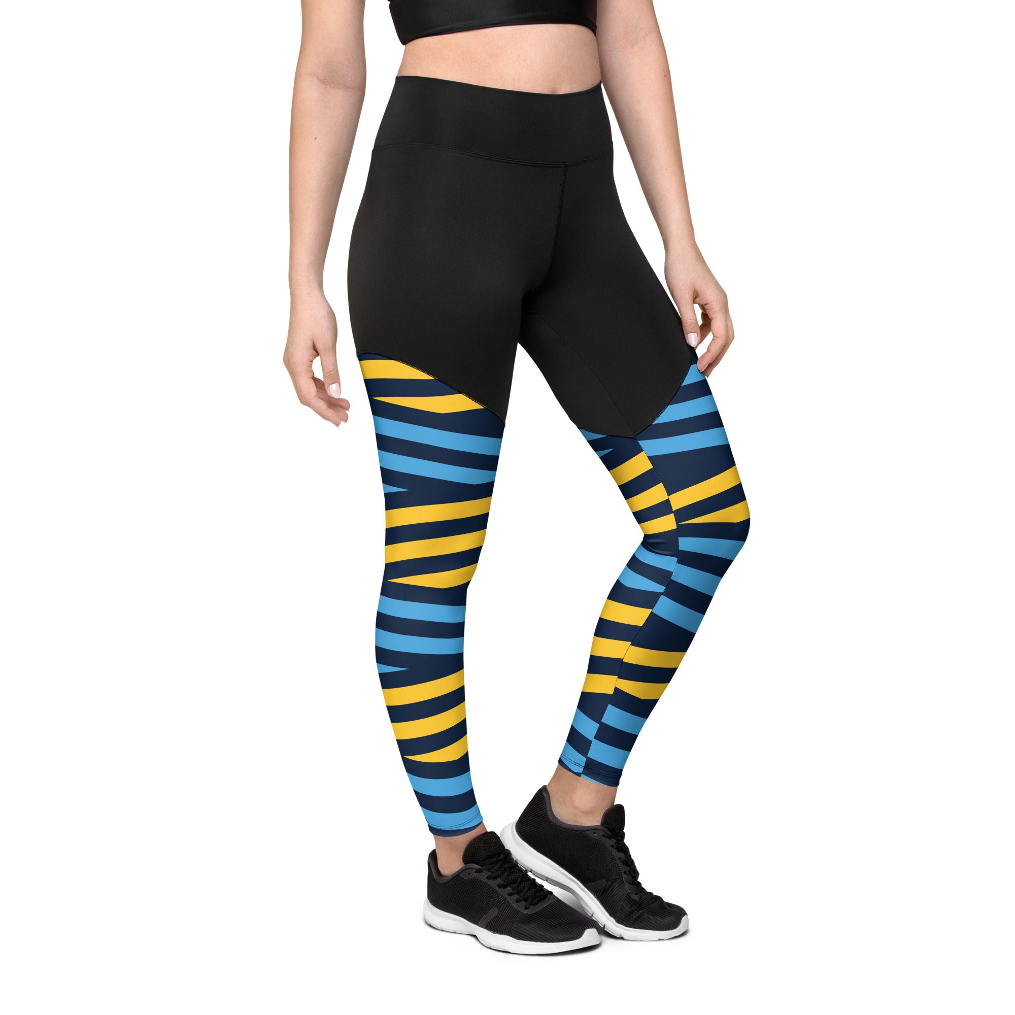 Sports Leggings- Blue and Yellow Stripes