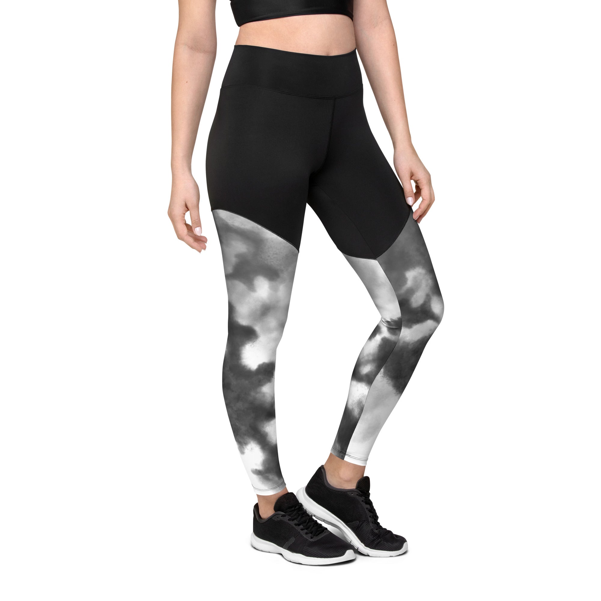 Sports Leggings- Black Watercolor