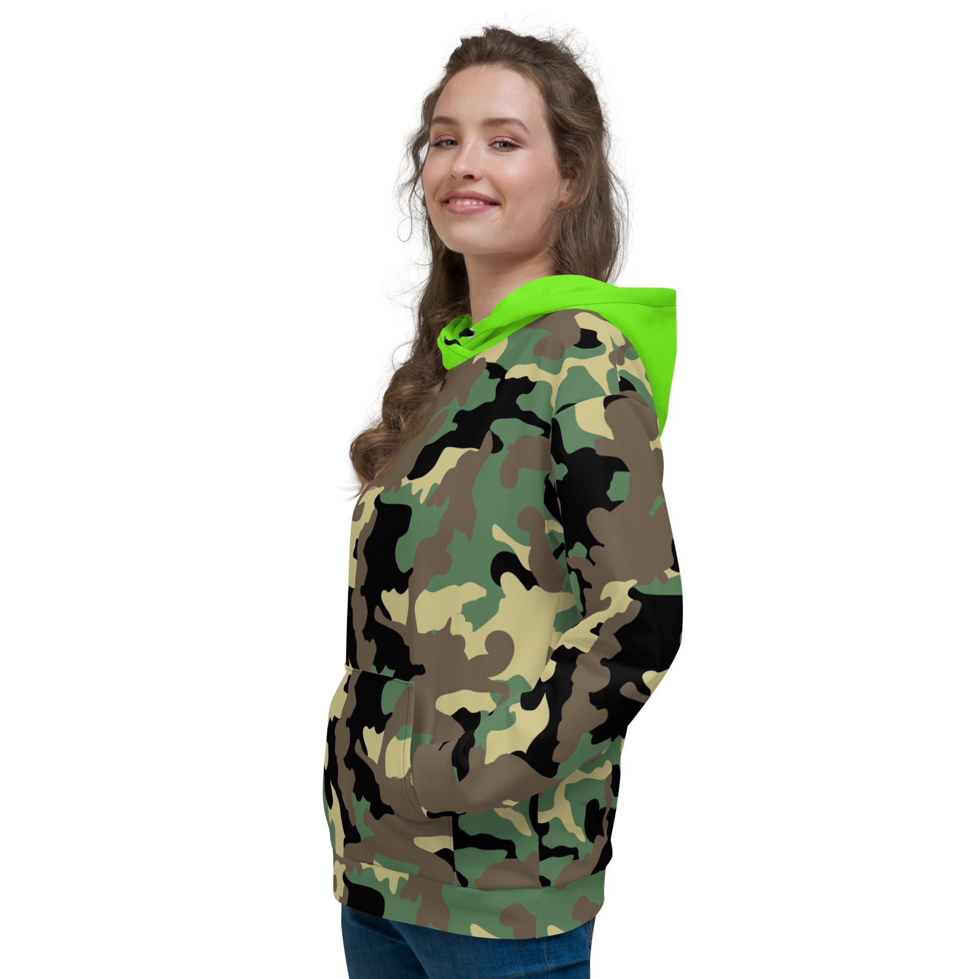 Unisex Hoodie-Jungle Camo with Highvisibility Green Hood