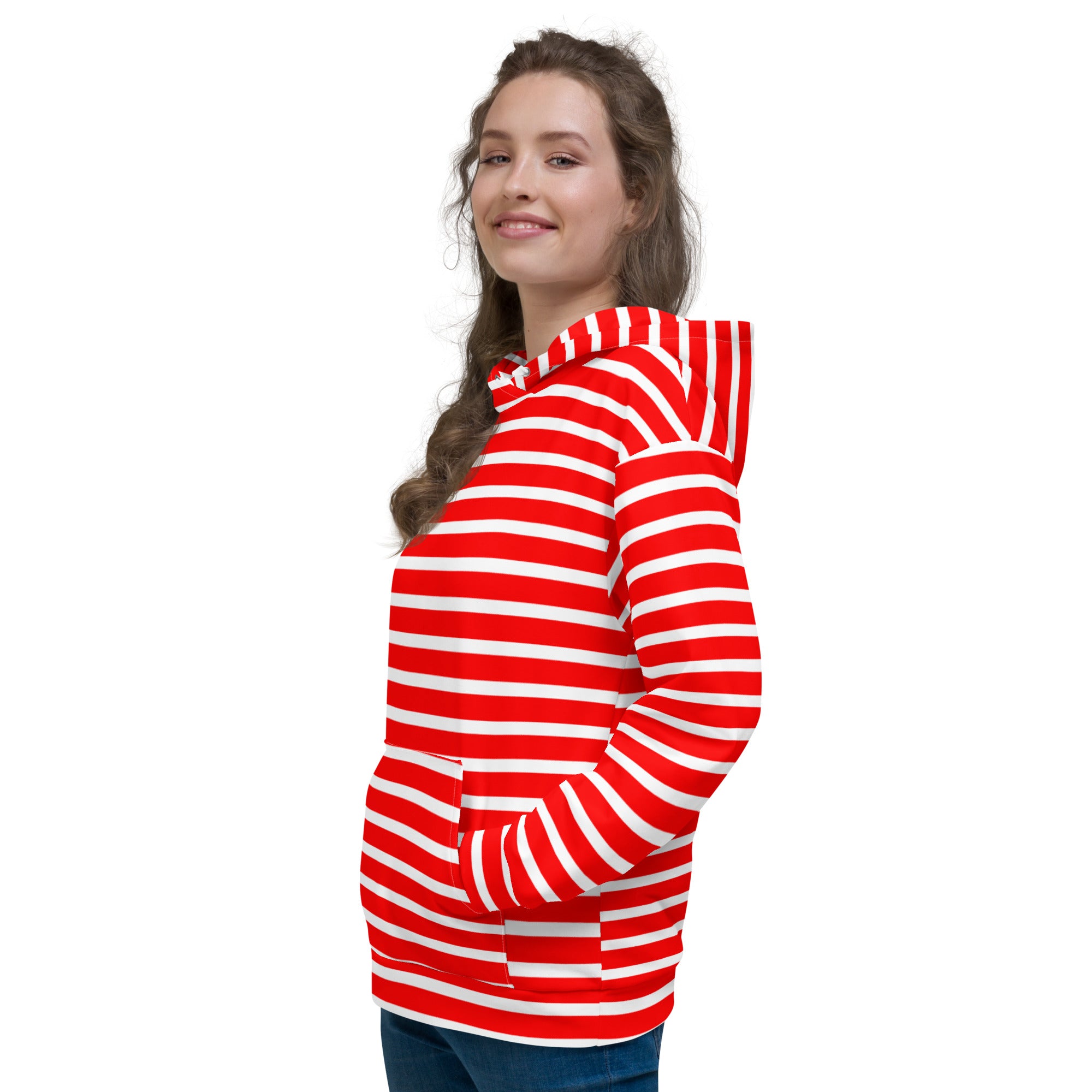 Unisex Hoodie- White and Red Striped
