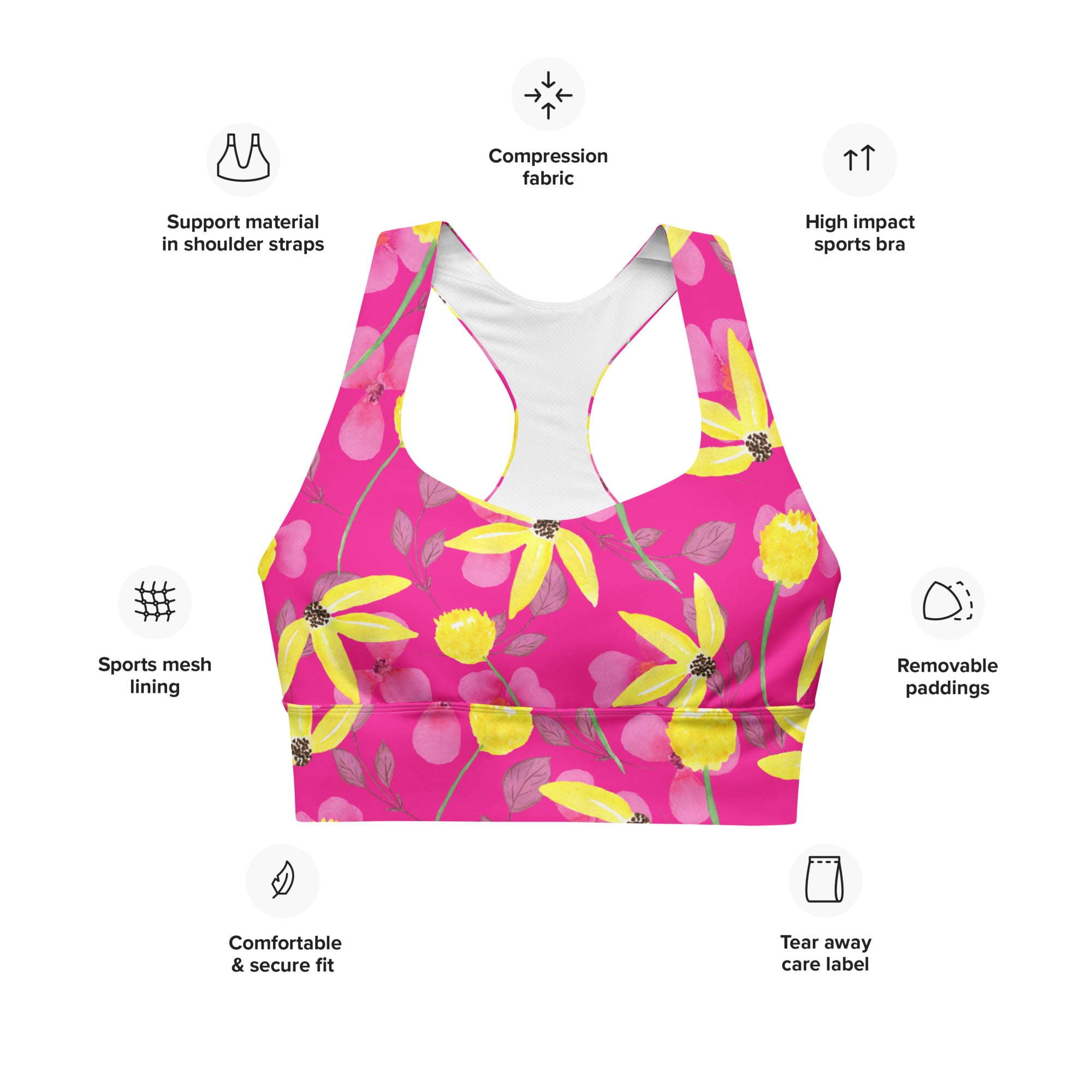 Longline sports bra- Summer Flowers Red