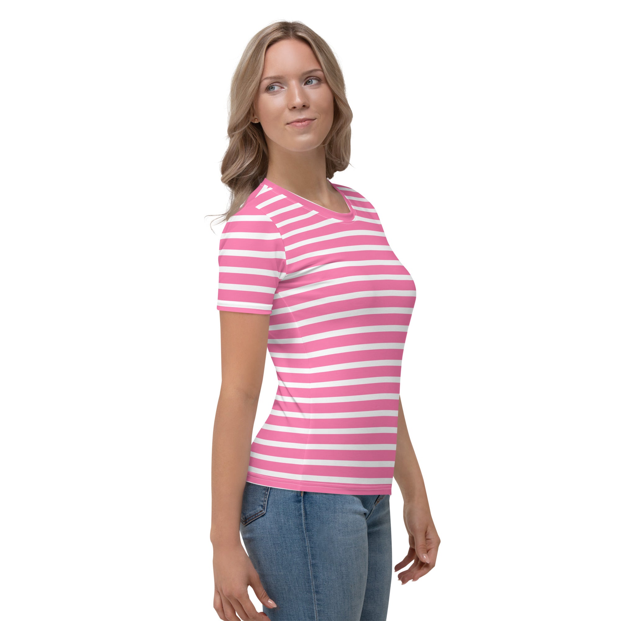 Women's T-shirt- White and Pink Striped