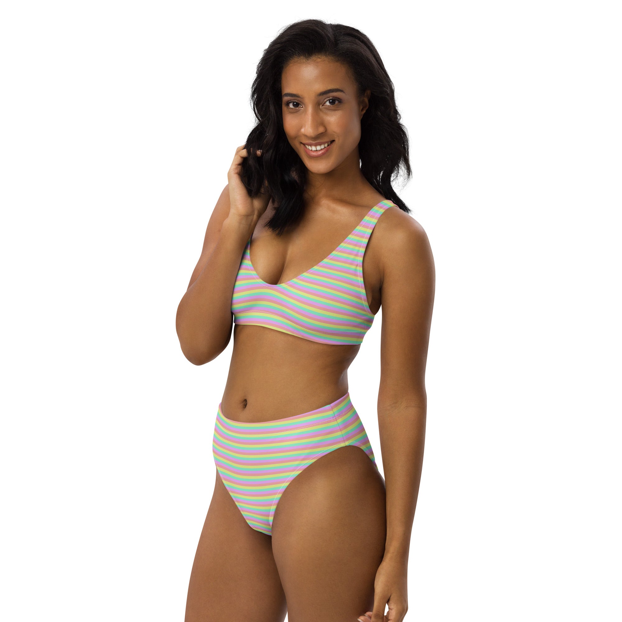 Recycled High-Waisted Colorful Striped Bikini XII