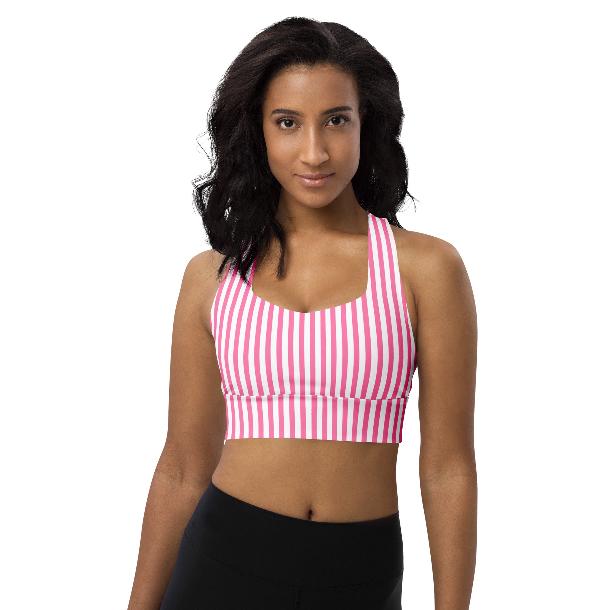Longline sports bra- White and Pink Stripes