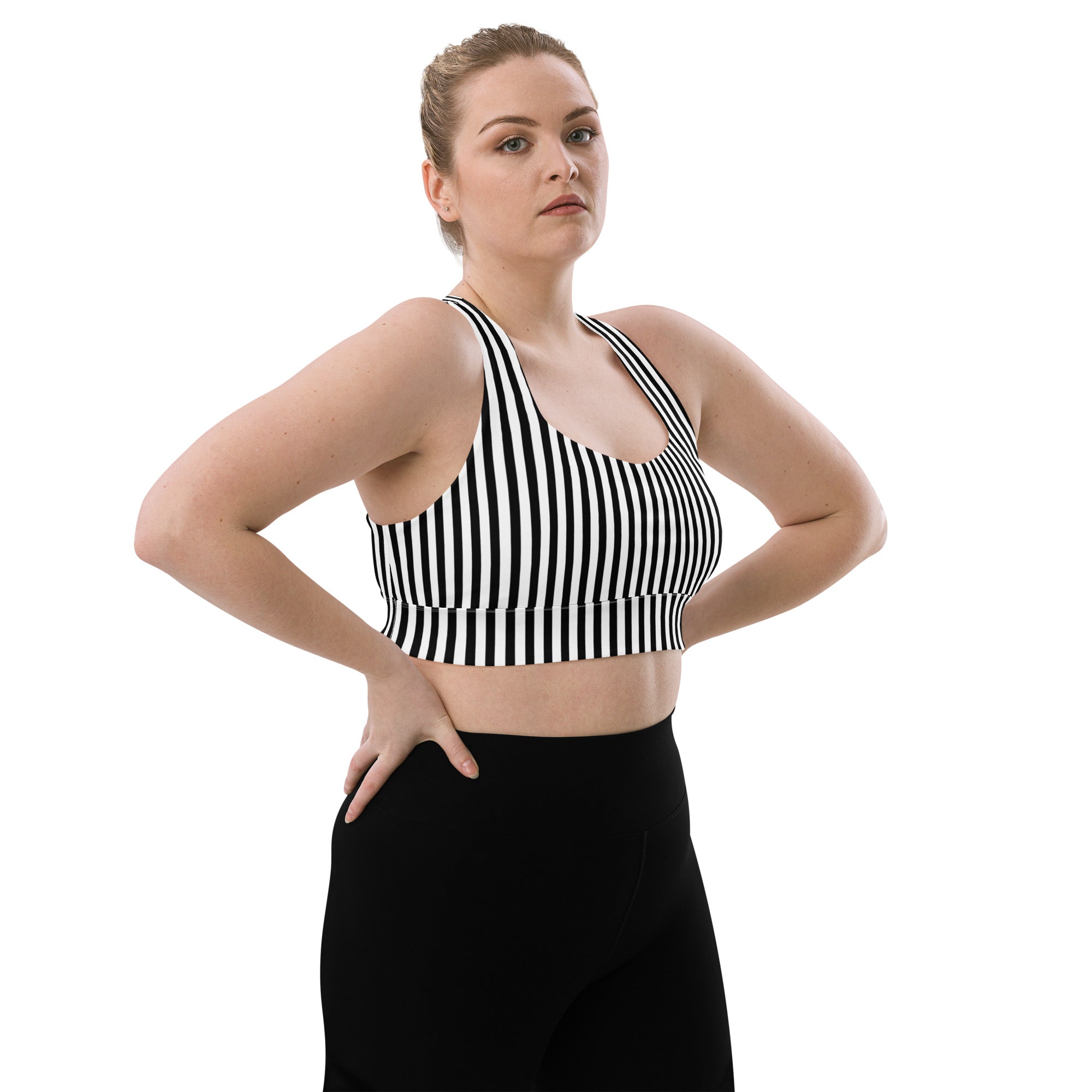 Longline sports bra- Black and White Stripes