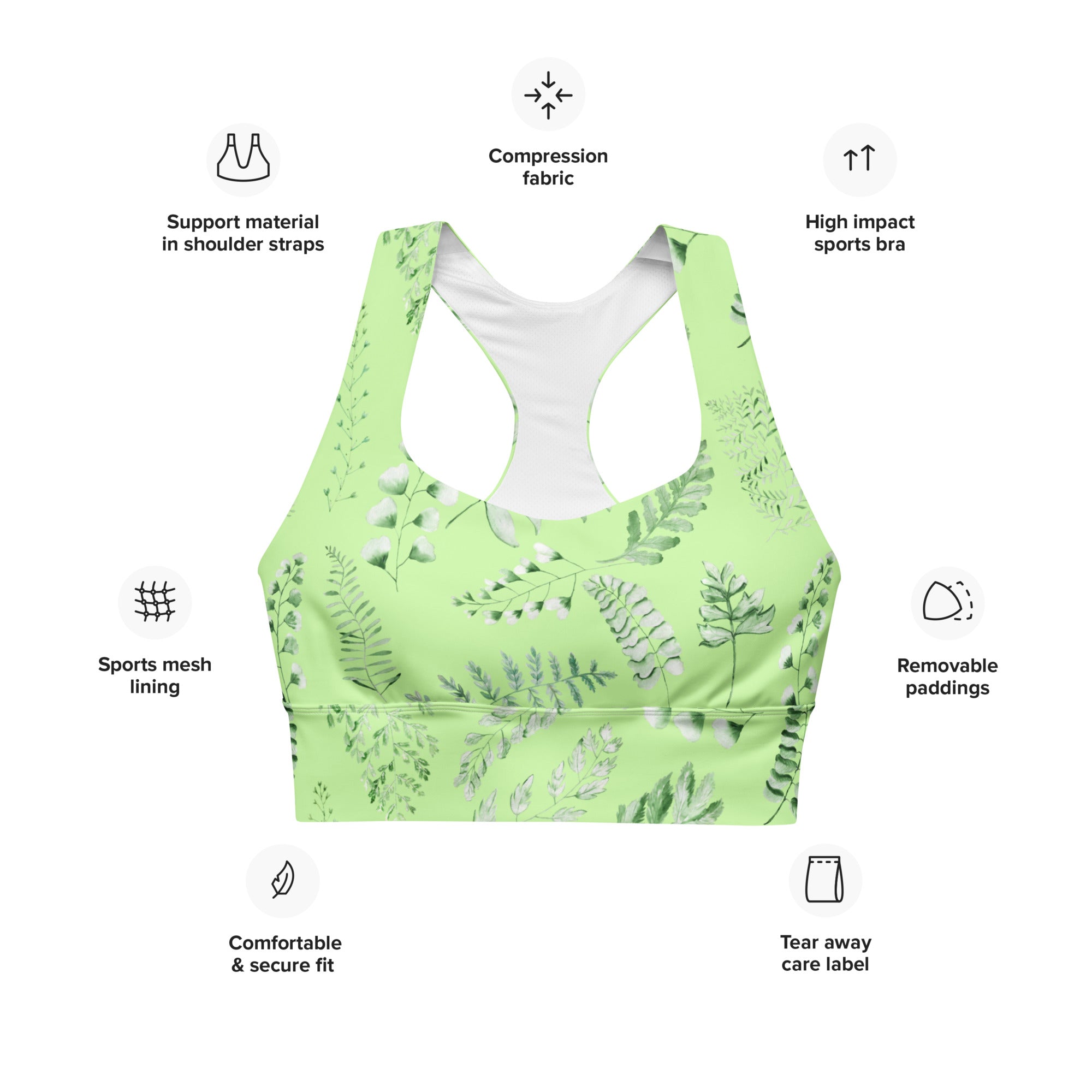 Longline sports bra- Green Fern