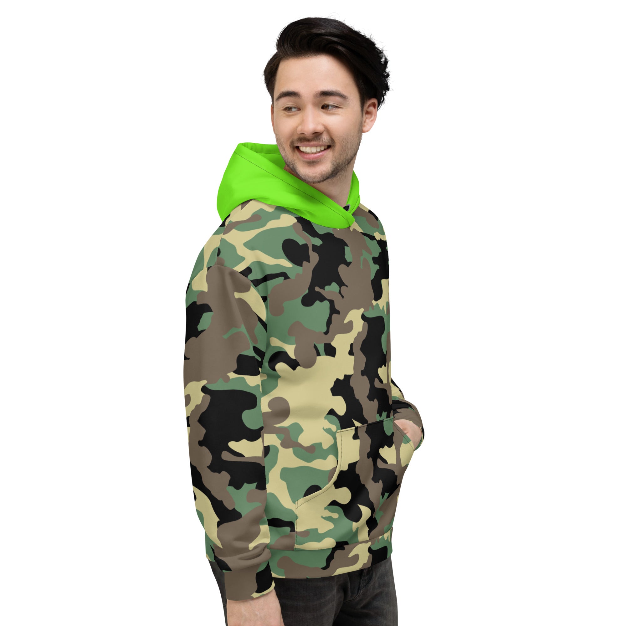 Unisex Hoodie-Jungle Camo with Highvisibility Green Hood