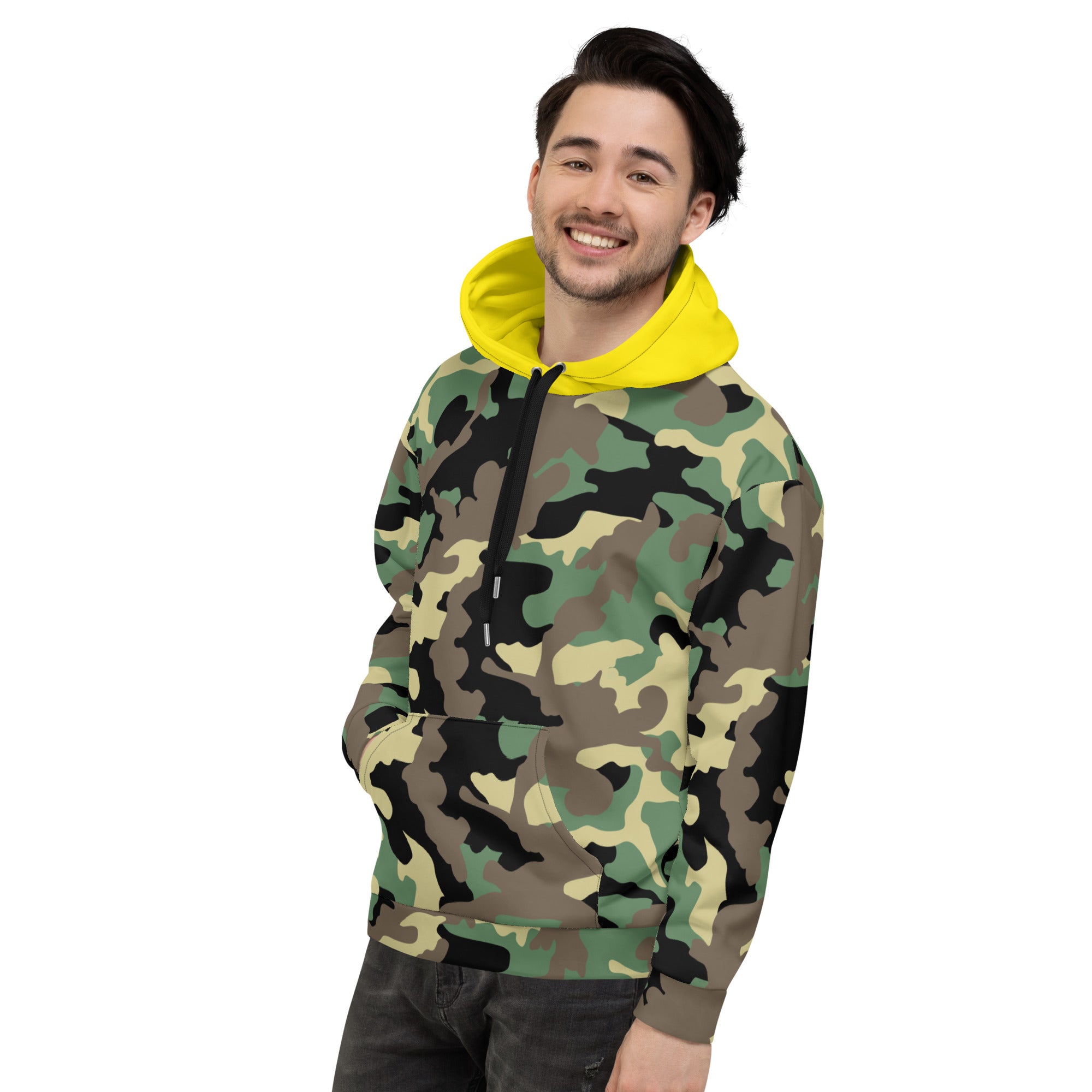 Unisex Hoodie-Jungle Camo with Highvisibility Yellow Hood