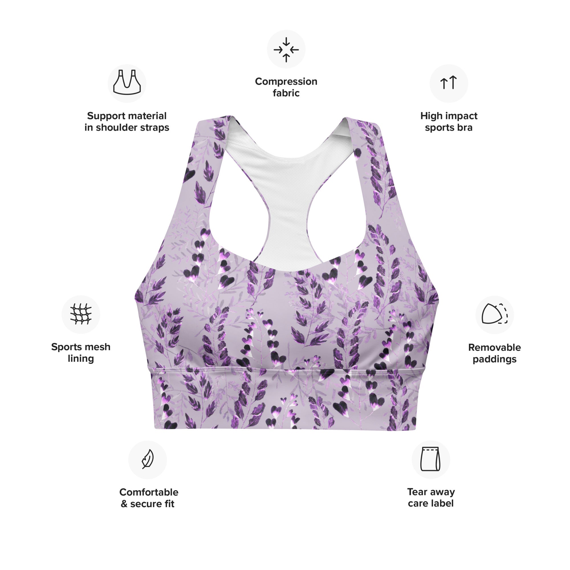 Longline sports bra- Purple Fern